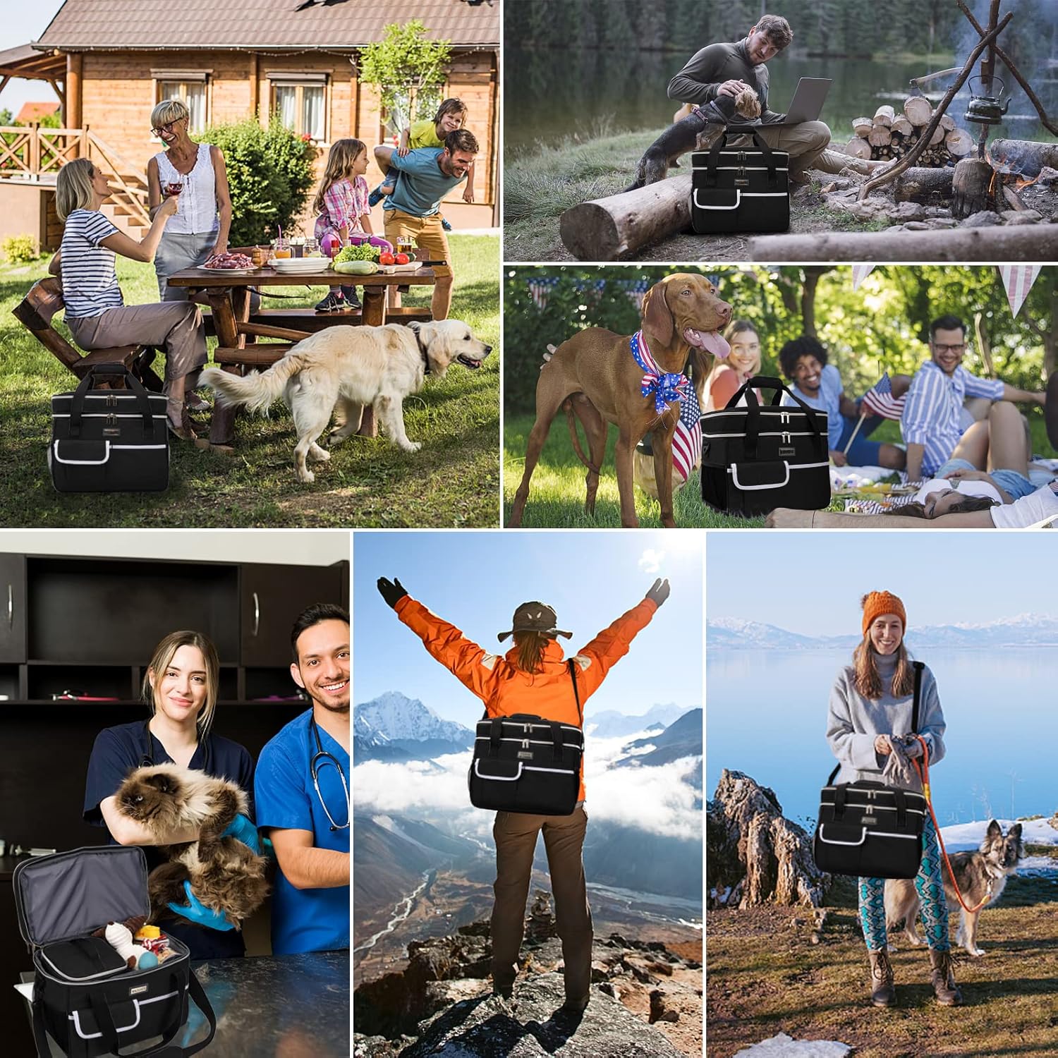 BAGLHER Dog Travel Bag for Supplies - Double-Layer Airline Approved Weekend Pet Travel Organizer Set for Dog and Cat Tote with 2 Pet Food Containers and 2 Collapsible Silicone Bowls Black - Image 3