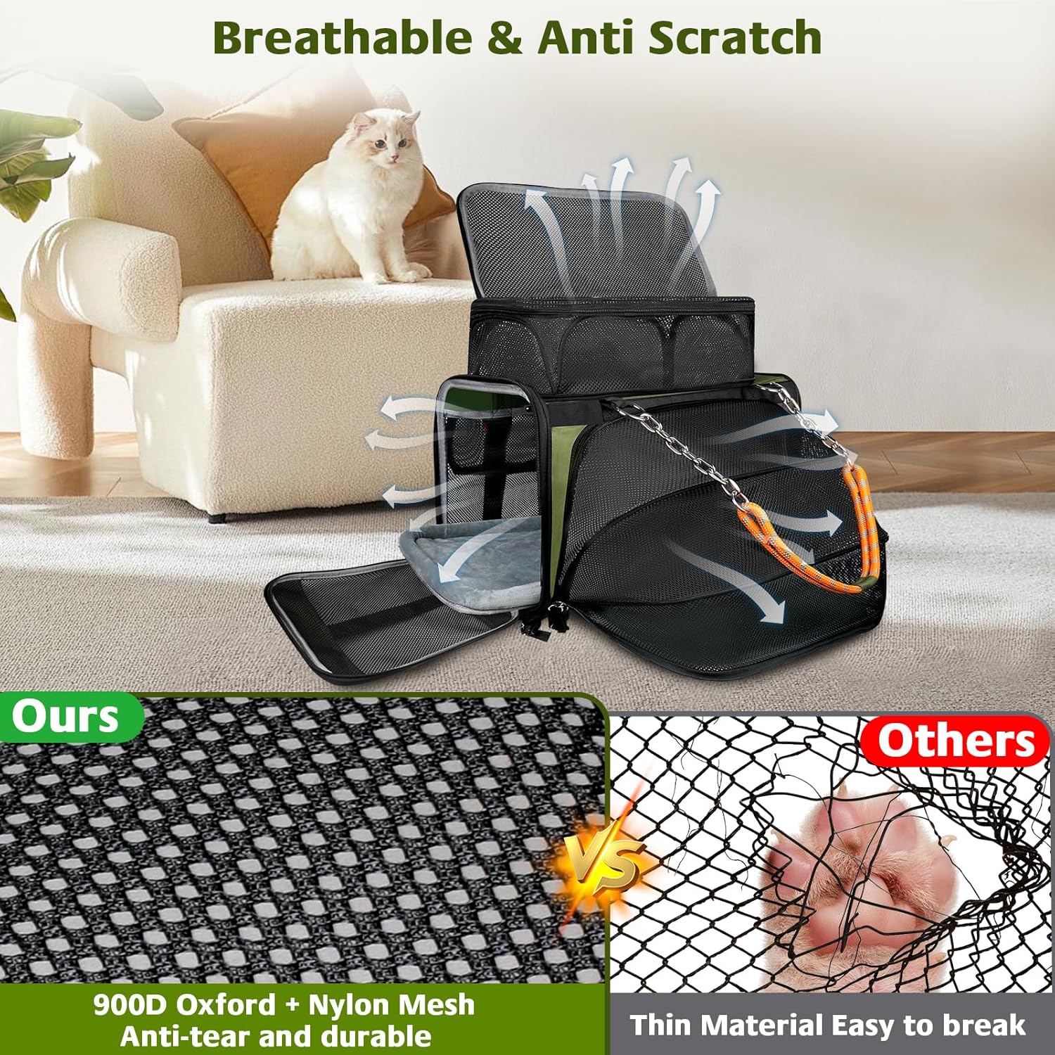 Sumfox Cat Carrier, Dog Carrier, Top and Side Expandable Pet Carrier for Cats and Small Dogs Under 16lbs, Airline Approved Cat Carrier Soft with Pet Treat Pouch for Traveling Uses - Image 3