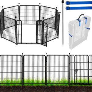 ADAVIN Tall Garden Fence with Gate, 48 in(H) 8 Panels Heavy Duty Iron Metal Animal Barrier Fence, Indoor Dog Playpen, Temporary Fencing, Dog Fence Outdoor for Yard, Total17.7 Ft(L), Black