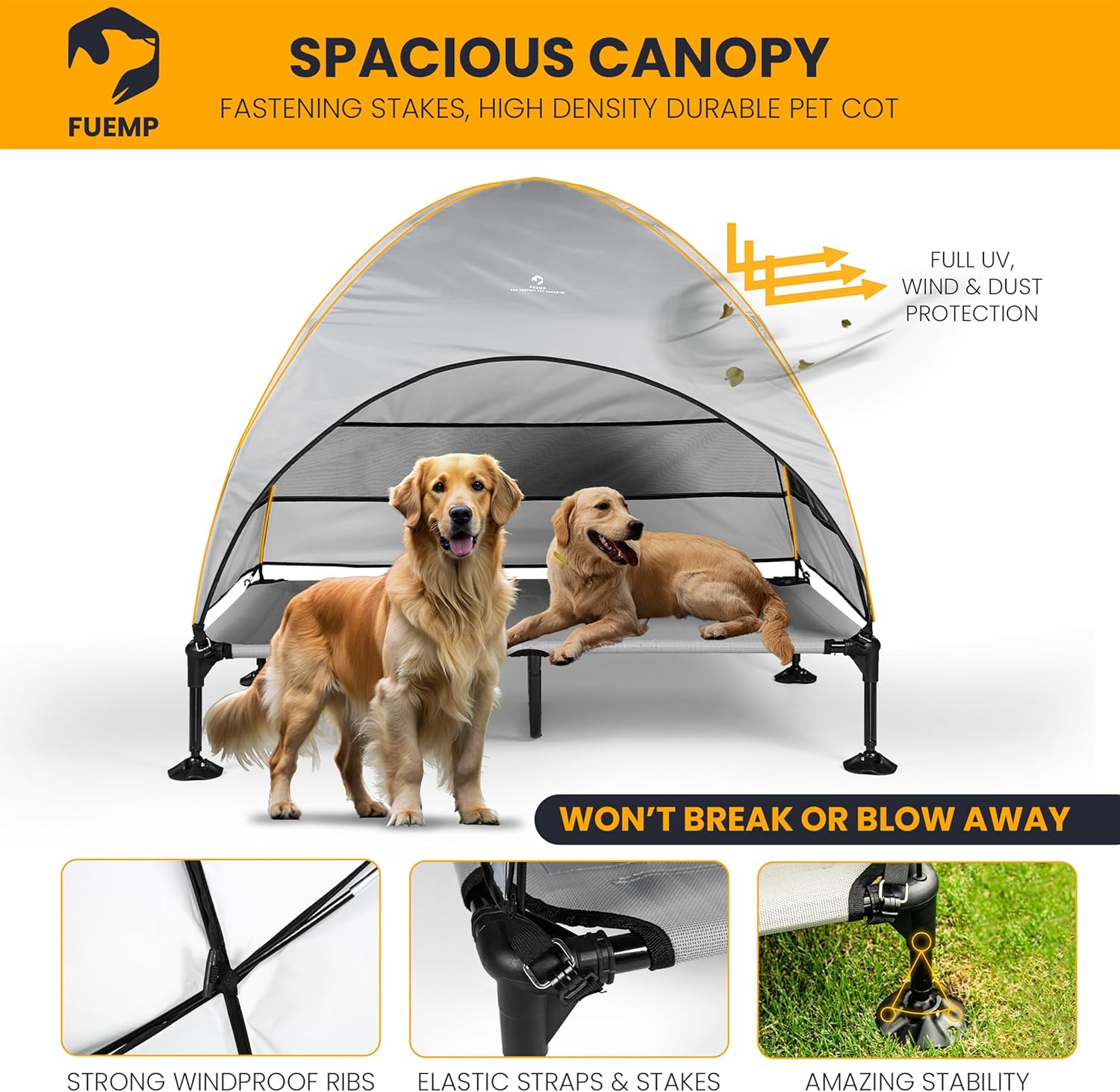 Elevated Dog Bed with Canopy |Included Travel Bag| |XL Size Portable Dog Bed|Widened Anti Slip Feet & Rain Resistant|Cooling|Elevated|Raised Cot for Large Dogs|Removable Shade - Image 4