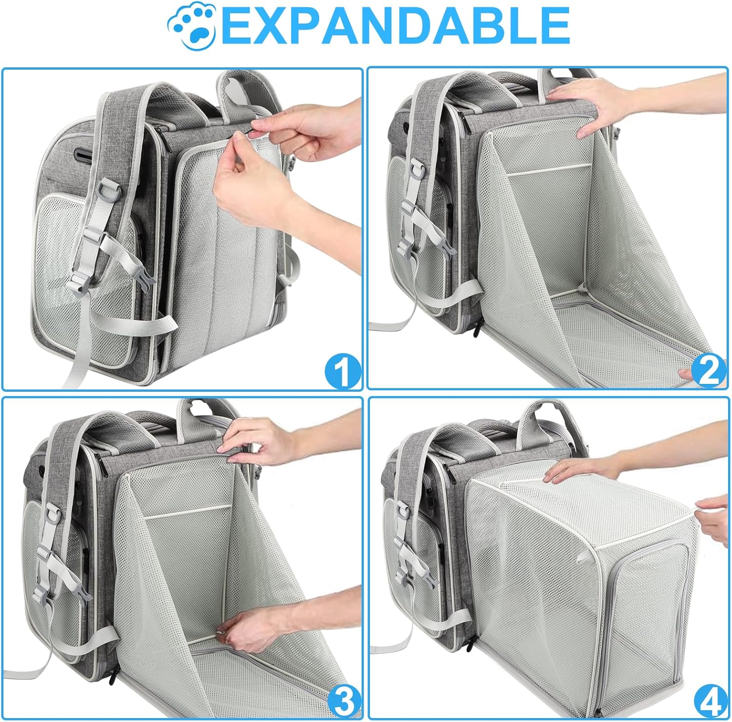 Texsens Cat Backpack Expandable Pet Carrier - Pet Backpack Carrier for Medium Cats and Small Dogs - Great for Travel, Hiking & Outdoor - Image 6