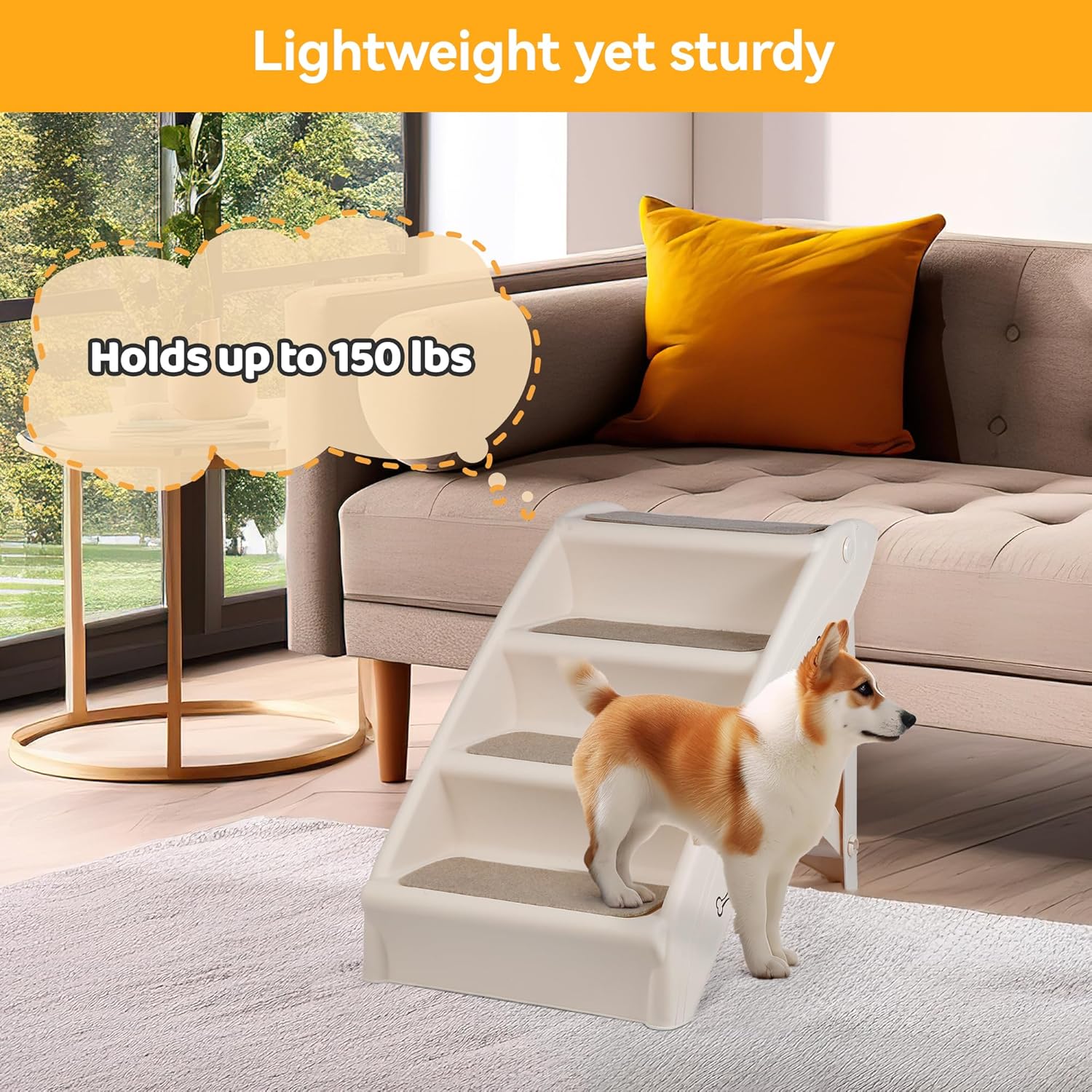 Dog Stairs for High Beds, Foldable Pet Steps Ramp with Non-Slip Bottom for Cats and Small Dogs, for Couch, Car, Portable Waterproof Dog Steps - Image 3