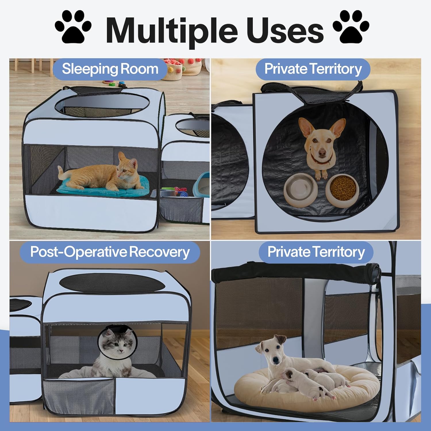 Pop up Portable Cat Playpen 2-in-1 Dog Playpen, No Assembly Need, Pet Cat Dog Tent Crates Kennel Cage, Cats Enclosure for Kitten and Puppy Indoor Outdoor Use(No Divider, Unified Space) - Image 8