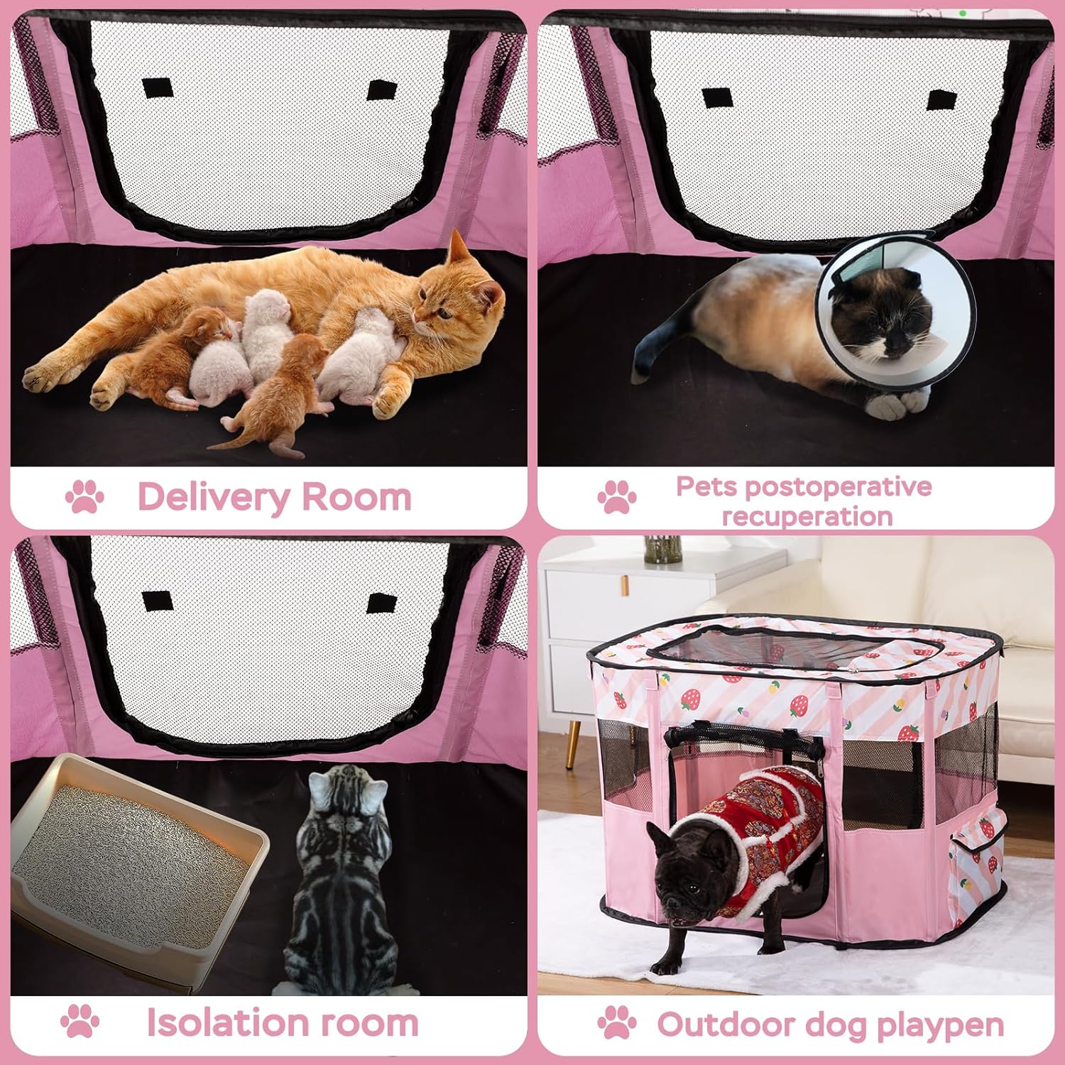 Portable Pet Cat Playpen,Cat Cages Indoor Collapsible Dog Crates Tent Kennel Playpen for Dogs Cat and Rabbit Travel Dog Playpen Indoor & Outdoor (Small(27.6" L x 21.7" W x 17.7" H), Pink) - Image 9