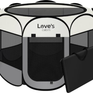 Love's cabin Pet Puppy Dog Playpen, Small Dog Tent Crates Cage Indoor/Outdoor, Portable Playpen for Cat, Foldable Pop Up Dog Kennel Playpen with Carring Case, Removable Zipper Top, Grey