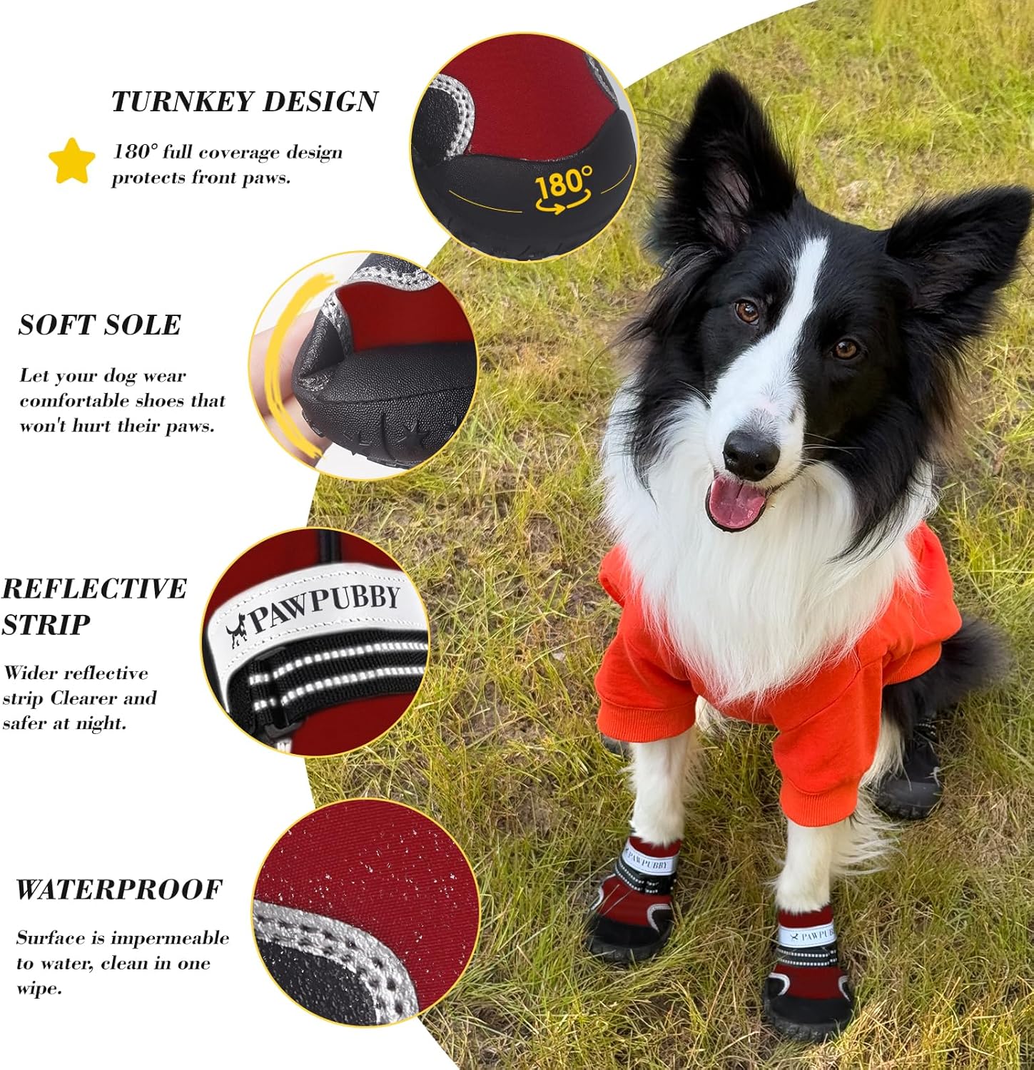 Dog Shoes for Large Dogs, Anti-Slip Waterproof Dog Boots & Paw Protectors with Full Toe Coverage Design, Dog Shoes for Hot Pavement and Winter Snow Hiking with Reflective Straps(red,1# - Image 3