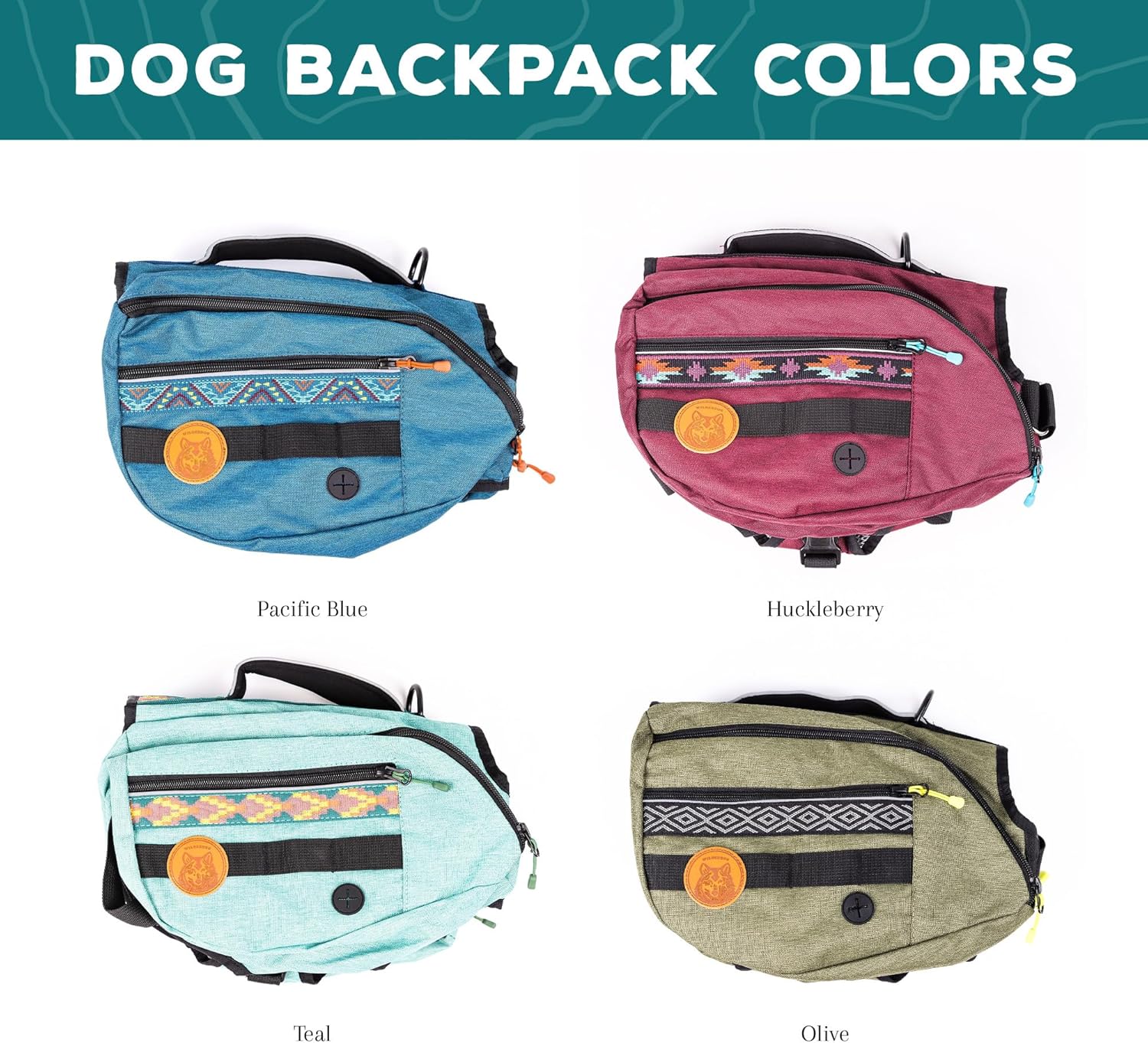 Widlerdog Dog Backpack with Built in Harness and Back-Mounted D-Ring Leash Attachment, Handle, Two Saddlebags with 4 Total Pockets, Built in Poop Bag Dispenser (Huckleberry, Medium) - Image 2