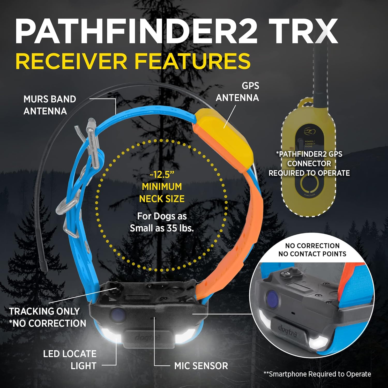 Dogtra Pathfinder 2 TRX Additional Receiver Only Dog GPS Tracker LED Light Blue Collar SmartWatch Compatible Rechargeable Waterproof Free Offline Maps No Monthly Subscription Fee Smartphone Required - Image 2