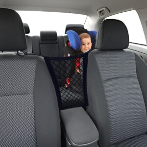 Dog Car Barrier Net Car Mesh Organizer, 4-Sides Elastic Seat Back Net Bag, Barrier of Back Seat Pet Kids, Cargo Tissue Purse Holder, Driver Storage Netting Pouch for Cars SUVs Vans Traveling