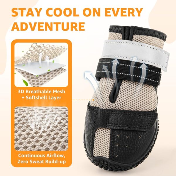 Dog Shoes for Large Dogs, Breathable Dog Booties for Hot Pavement, Anti-Slip Rubber Dog Booties Paw Protectors with Reflective Strap for Outdoor Walking Hardwood Floor Hiking, Size 6 - Image 3
