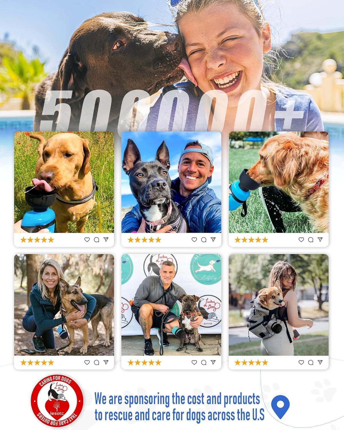 lesotc Dog Water Bottle, Portable Water Dispenser with Bowl, Leak Proof Pet Travel Squeeze Bottle, Puppy Essentials Dog Stuff Accessories for Outdoor Walking, Hiking, Camping - Image 6