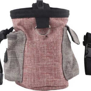 Portable Cotton Linen Pet Dog Detachable Feed Pocket with Adjustable Waistband Dog Travel Kit with Pet Feed Pocket and Strap(Pink)