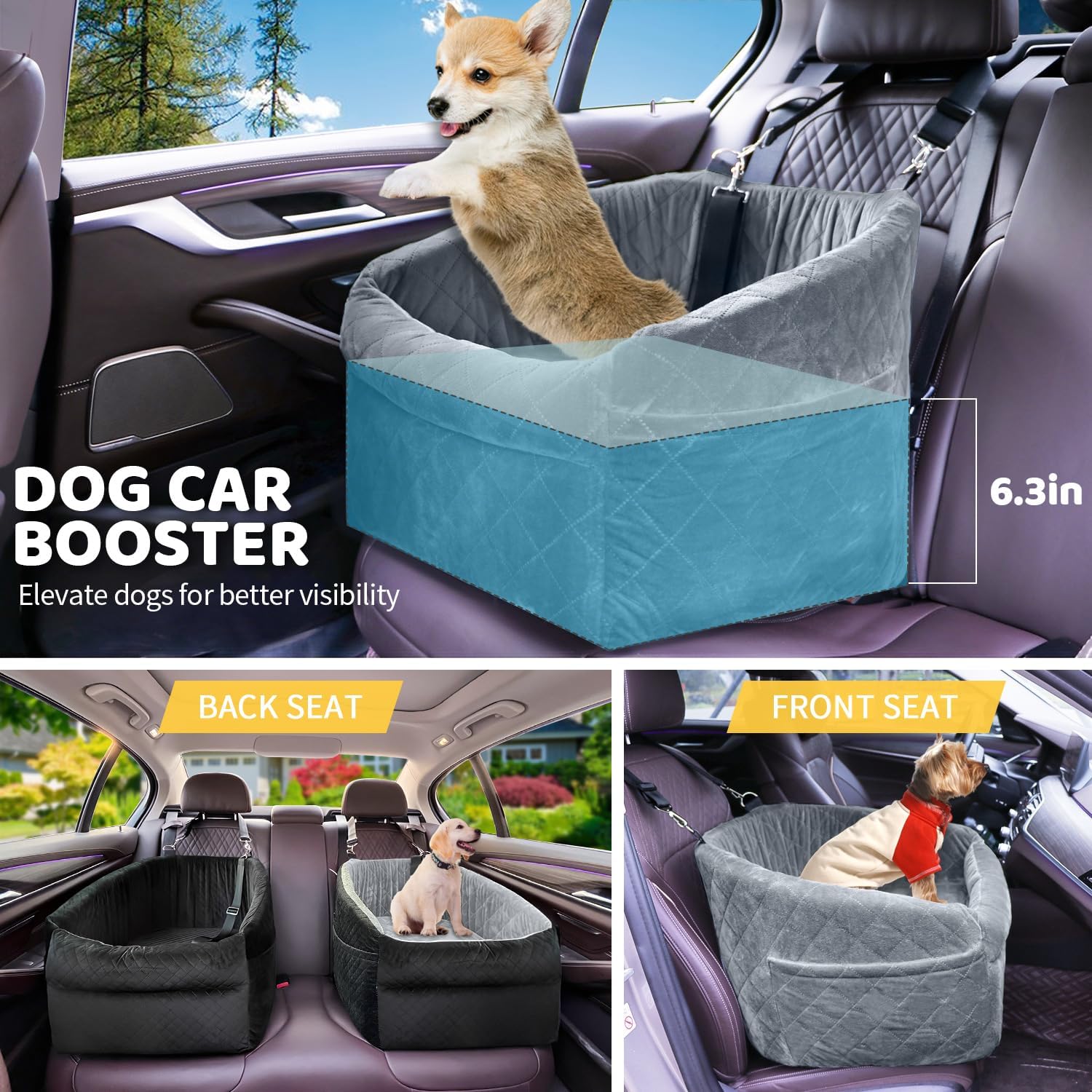 Dog Car Seat for Small/Medium Dogs, Upgrade Dog Booster Seat,Detachable and Washable Pet Car Seats with Thick Cushion Safety Leash and Storage Pockets(Black) - Image 7