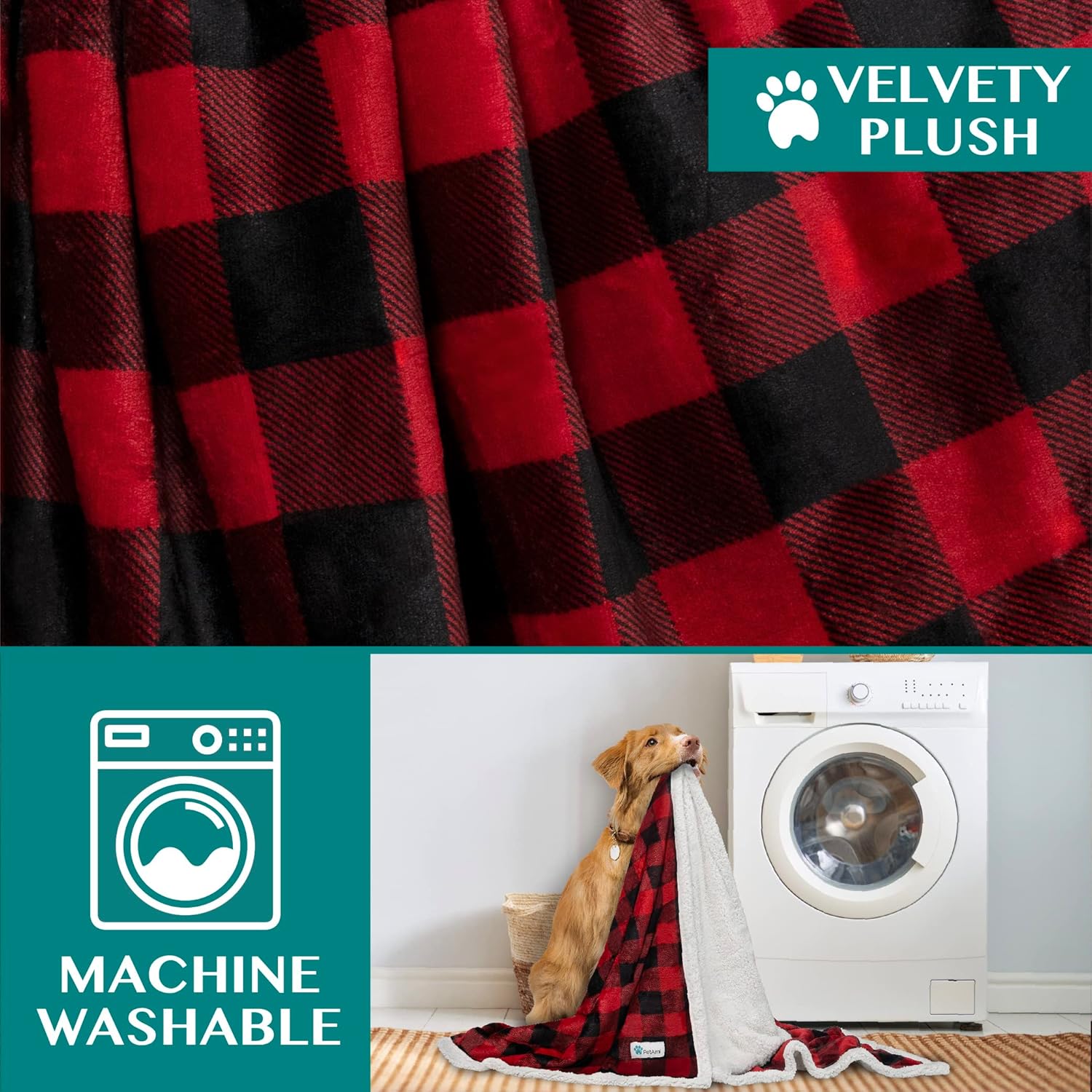 PetAmi Dog Blanket for Medium Large Dogs, Pet Bed Blanket Cat Puppy Kitten, Fleece Furniture Couch Cover Protector Sofa Car, Soft Sherpa Dog Throw Plush Reversible Washable, 40x60 Checker Red - Image 6