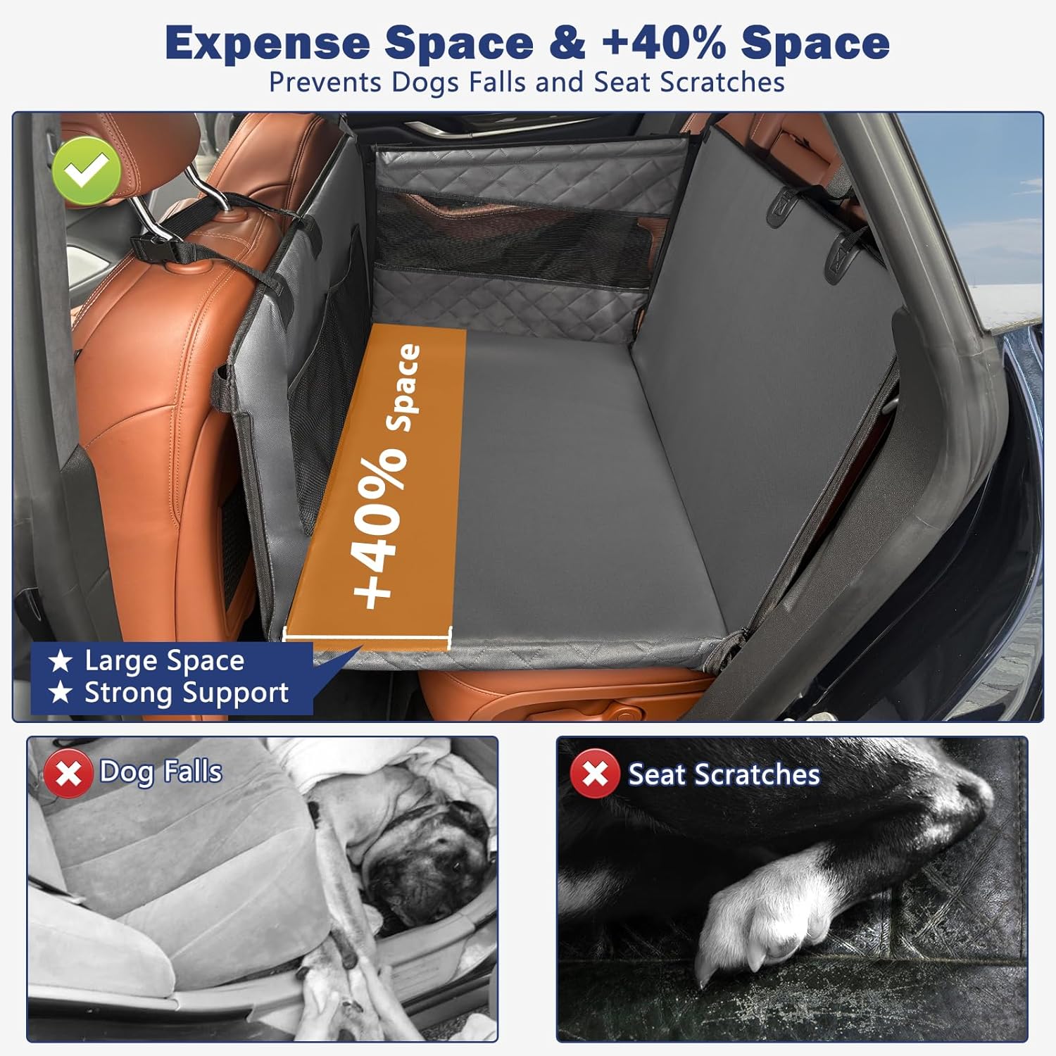 MIXJOY Dog Car Seat for Large Medium Dogs, Back Seat Extender for Pets, Waterproof Pet Carseat for Medium Sized Dog, Hammock for Pet, with Storage Pocket for Cars/SUV/Truck(L) - Image 3