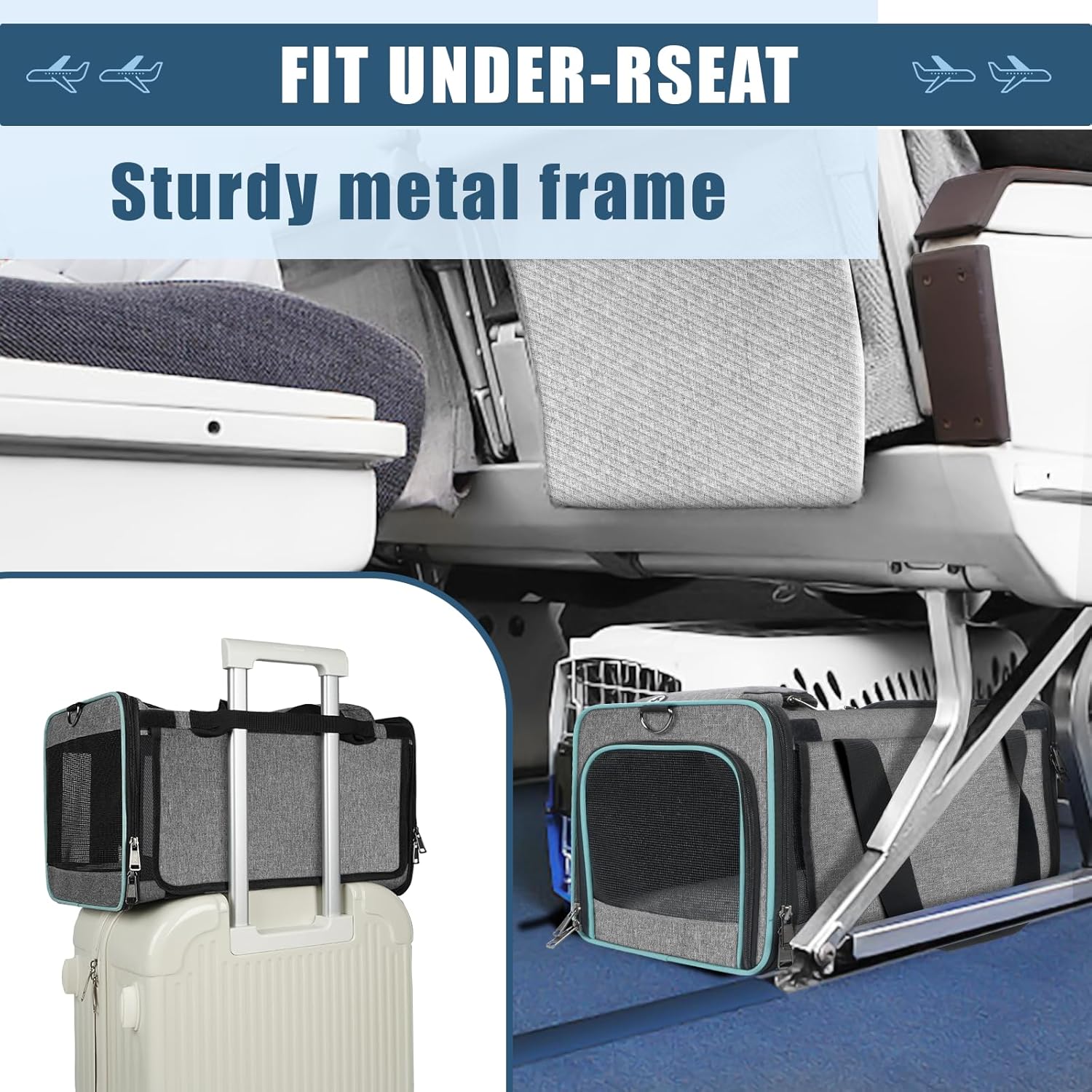 Cat Carrier Alaska Airline TSA Approved 17x11x9.5 Soft-Sided Small Pet Air Travel Carry Bag, Southwest Airplane Kitten 12lbs Crate in Cabin Under-Seat Traveling Cage Tiny Dog Under 8 Pound - Image 3