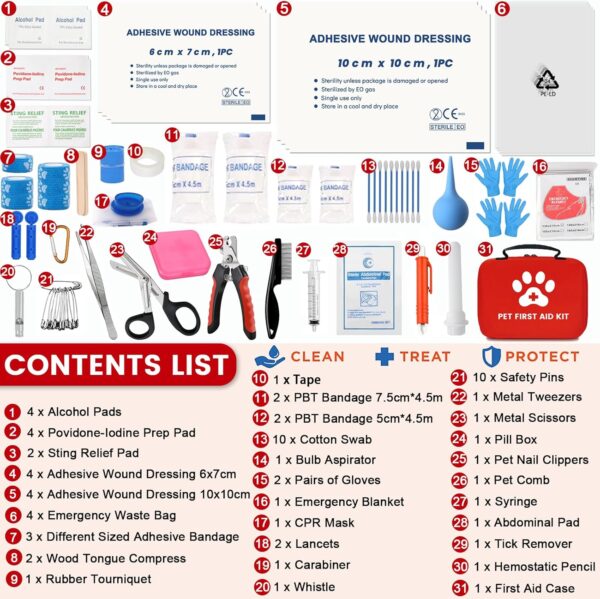 Generic Dog First Aid Kit, Pet First Aid Kit for Dogs and Cats, Home Office Travel Car First Aid Kit Emergency Kit Dog Travel Kit for Hiking, Dog Medical kit Emergency Survival Kit, Red - Image 2