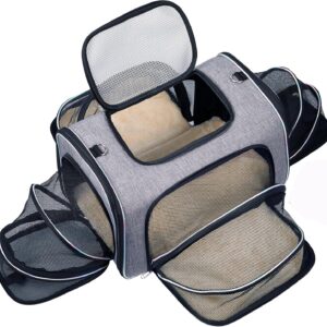 4 Way Expandable Cat Carrier, Airline Approved Soft-Sided Collapsible Pet Travel Carrier with Removable Fleece Pad, for Cats, Puppy, Small Dogs (18"x 11"x 11.5")Ideal for Car Rides, Vet Visits, & More