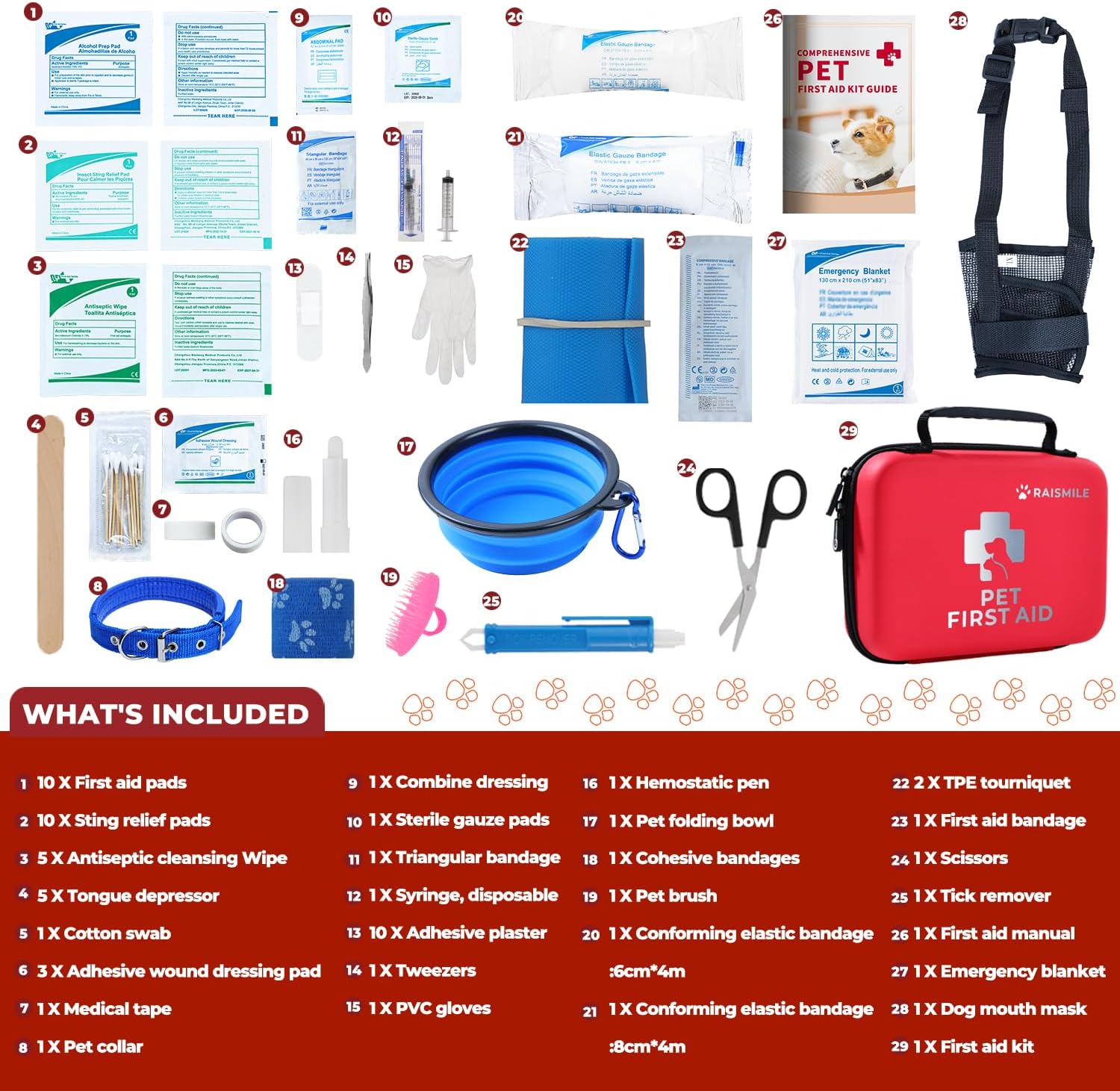 Dog First Aid Kit, Pet First Aid Supplies for Treat Dogs & Cats in an Emergency, Ideal for Use at Home, Outdoors, Traveling - Image 3