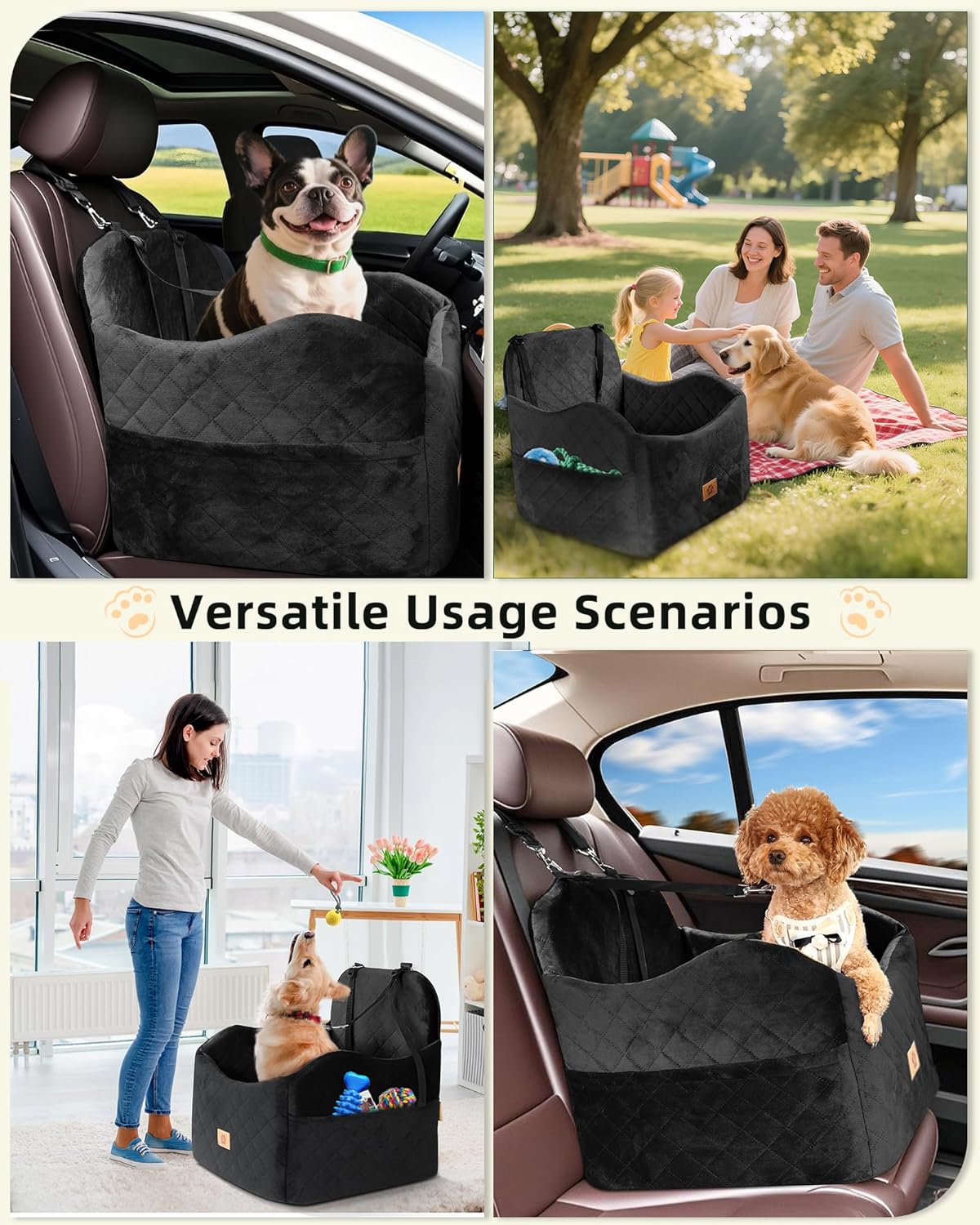 Car Seat Booster for Dog: High-Support Memory Foam Pet Car Seat for Small/Medium Dogs Under 35lbs with Elevated Cushion - Detachable Washable Puppy Travel Bed for Driving with Pockets (Black) - Image 7