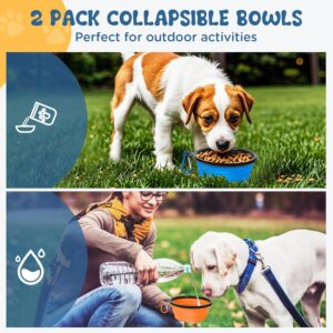 Collapsible Dog Bowls, 2 Pack 11oz Portable Travel Dog Bowls, Foldable Water Bowl for Dogs Cats, Pet Feeding Watering Dish with Carabiner, Food Grade Silicone BPA Free(Blue+Orange, Small)