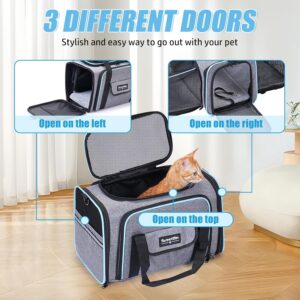 2 Sides Travel Expandable Pet Carrier Bag (Large), Soft-Sided Cat Carrier with Pad & Pocket & Removable Shoulder Strap – 18″x11″x11″ Dog Carrier