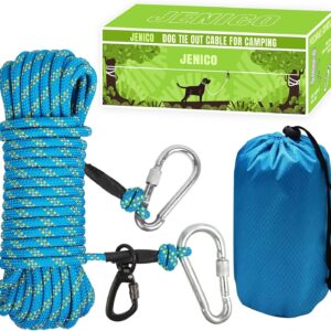 Dog Tie Out Cable for Camping - 50ft/70ft/100ft Portable Reflective Overhead Trolley System for Dogs up to 300lbs - Dog Lead for Yard Camping | Parks | Outdoor Events Blue