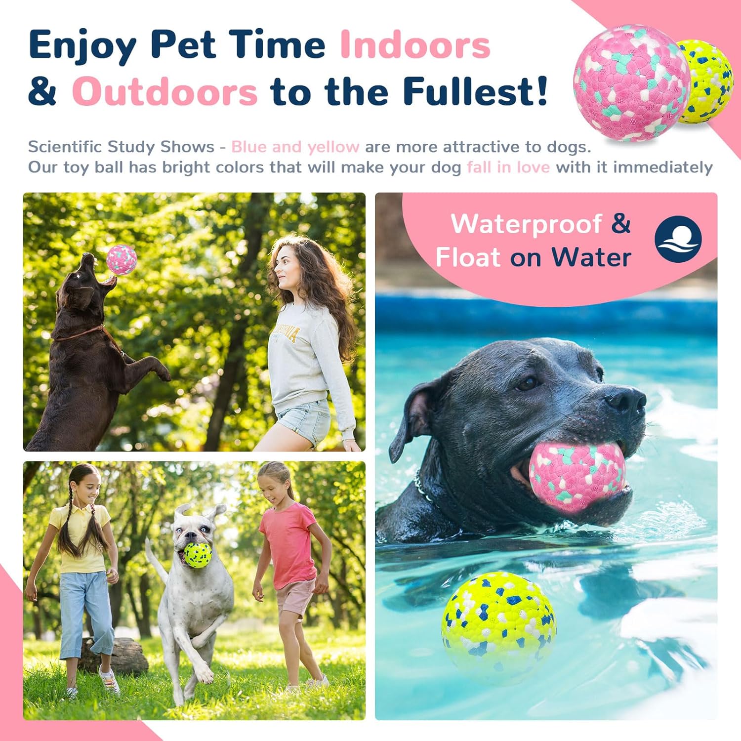 Petcare 2 Pack Dog Balls Toys for Aggressive Chewers Indestructible Tennis Balls for Medium Large Dogs Water Toy Chew Ball Tough Durable Big Dog Toys Bouncing Ball for Dogs to Fetch, Pink+Green - Image 2