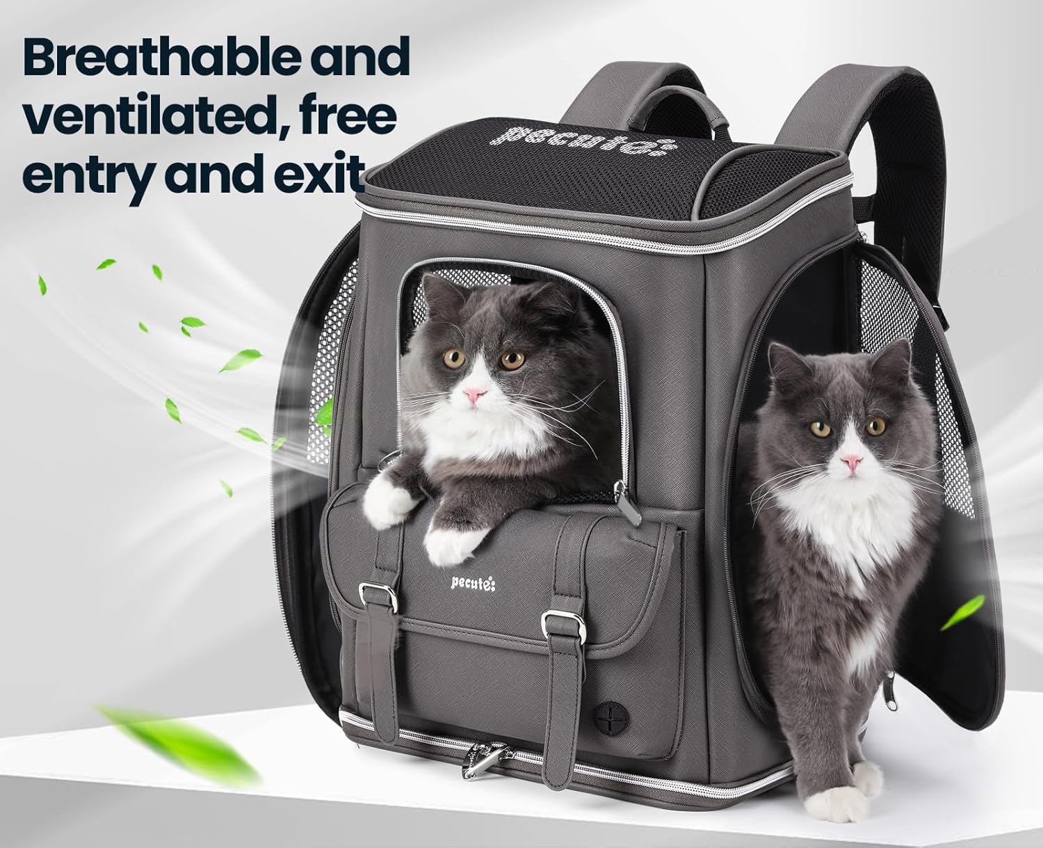 Pecute Cat Backpack Carrier,Anti-Gravity 30% Energy Saving, Dog Backpack with Waterproof PU Leather, Cat Carrier for Small Dog,Suitable for Climbing, Hiking, Traveling, Gray - Image 4