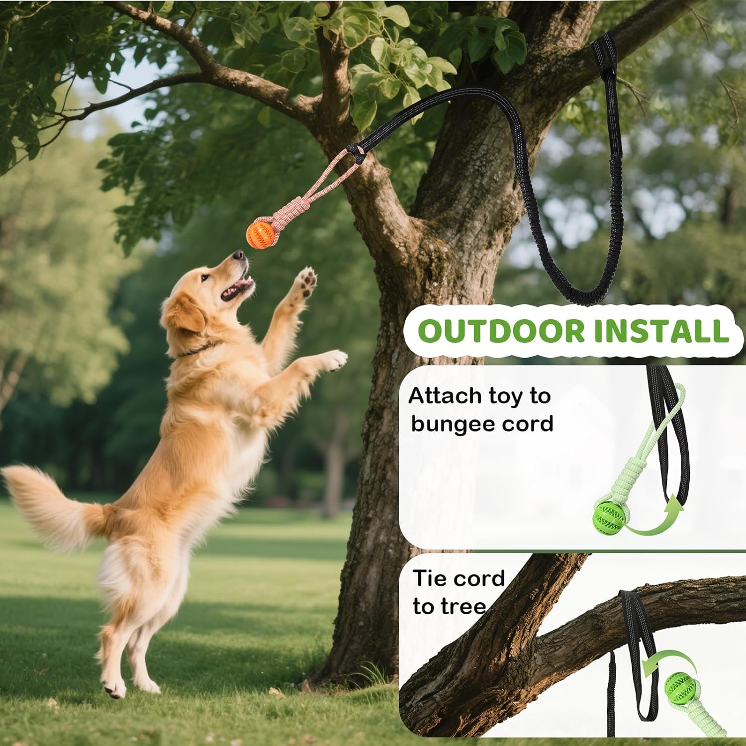 Bungee Tether Tug Outdoor Dog Toy for Dogs, Dog Tug of War Toy with Stake, 2 Puzzle Balls, Cotton Stick Toys, Outdoor Interactive Dog Toys for Lawns &Trees, Tug of War Dog Toy for Multi-Pet Households - Image 3