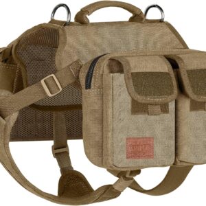 OneTigris Dog Hiking Backpack, Dog Pack for Medium Large Dogs, HOPPY CAMPER 3.0 Dog Saddle Bag Harness Outdoor Hiking (M, Brown)