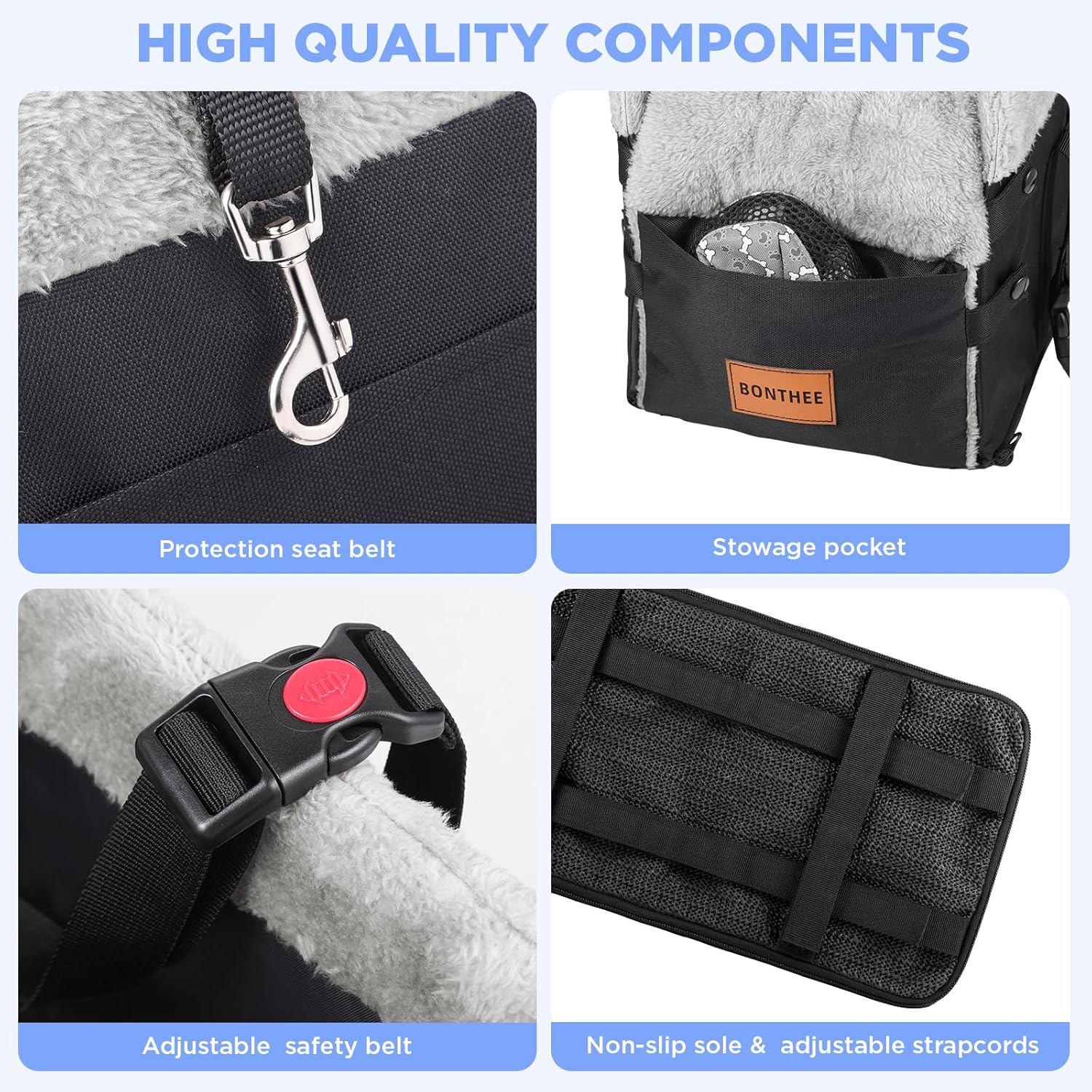 Center Console Dog Car Seat for Small Dogs,Washable Foldable Console Booster Seat for Puppy Car Seat with Safe Protection Hooks Adjustable Straps and Storage Pocket Pet Up to15lbs - Image 4