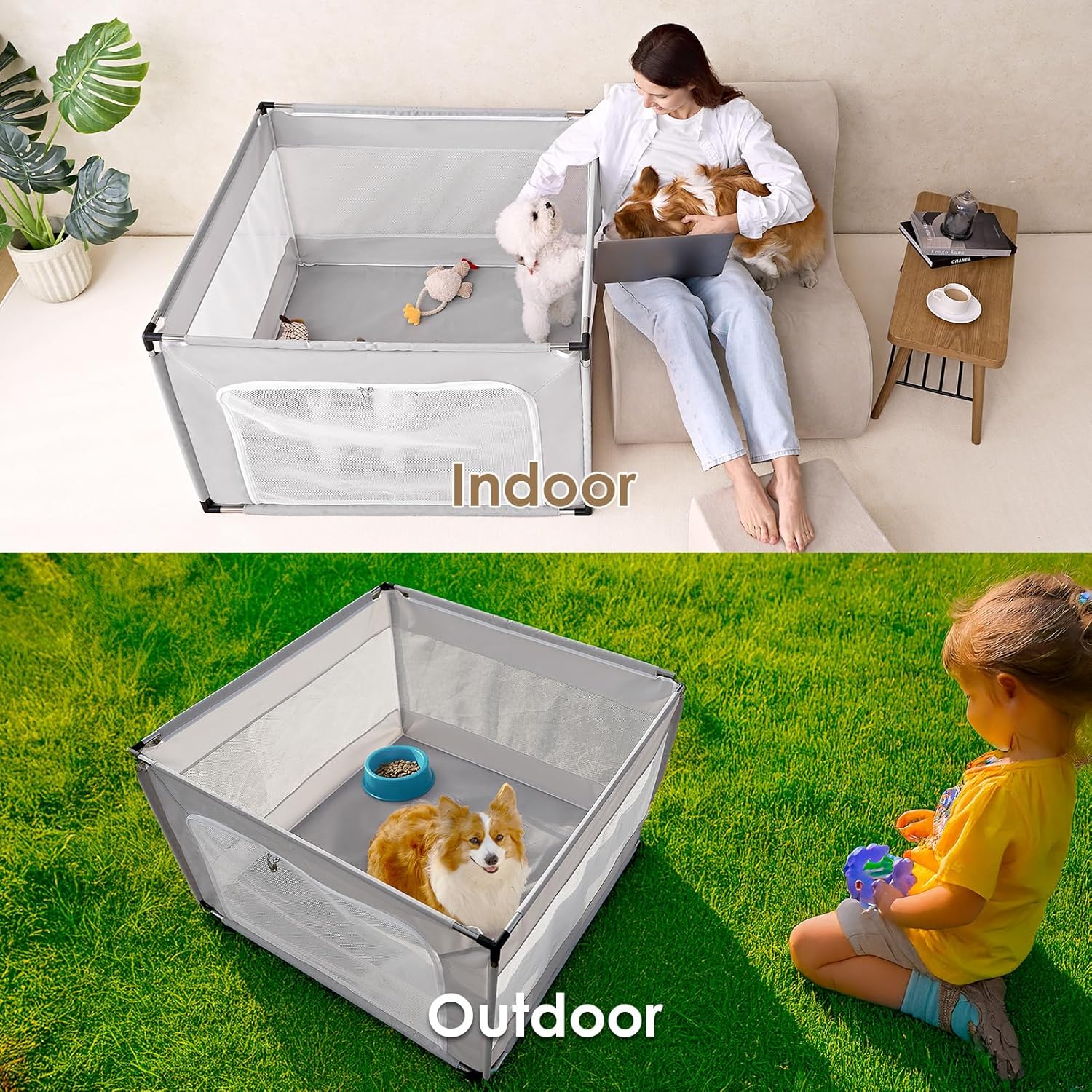 EHEYCIGA 42x42x26 Inches Puppy Playpen for Dogs & Cats Indoor or Outdoor - Dog Play Pen with Door, Dog Fence for Small Pets with Heavy-Duty Oxford & Steel Frame - Image 7