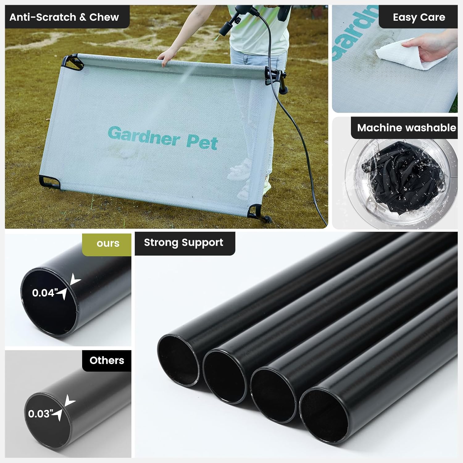 Gardner Pet Elevated Dog Bed Large Sized Dog, Outdoor Raised Bed Waterproof Portable Cooling Cot Pet Hammock Bed with 3-Sided Guardrail, Breathable Mesh, Grey, 49 Inches - Image 4