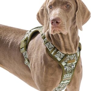 Dog Harness for Giant Dogs, Heavy Duty No Pull Pet Harness Vest Easy Control with Handle, Adjustable Reflective Extra Big Sized Dog Vest for Training, Walking, Hiking, Green Ethnic, XL