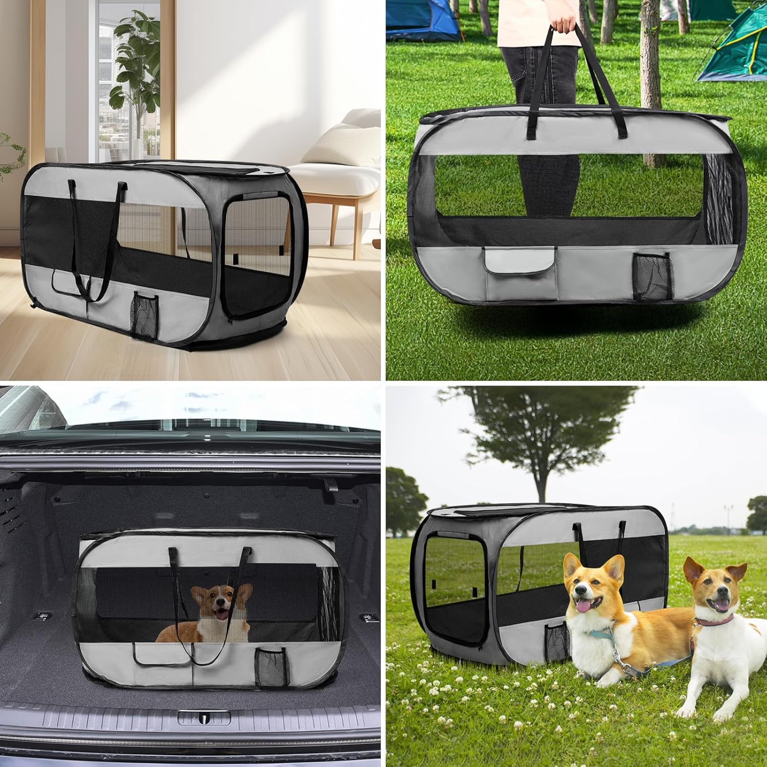 Realife Dog Enclosures Home Outdoor Fashions Portable/Collapsible/fixable, Pop Up Travel Pet Tent, 38" L x 22.5" W x 5.5" H,Grey - Image 7