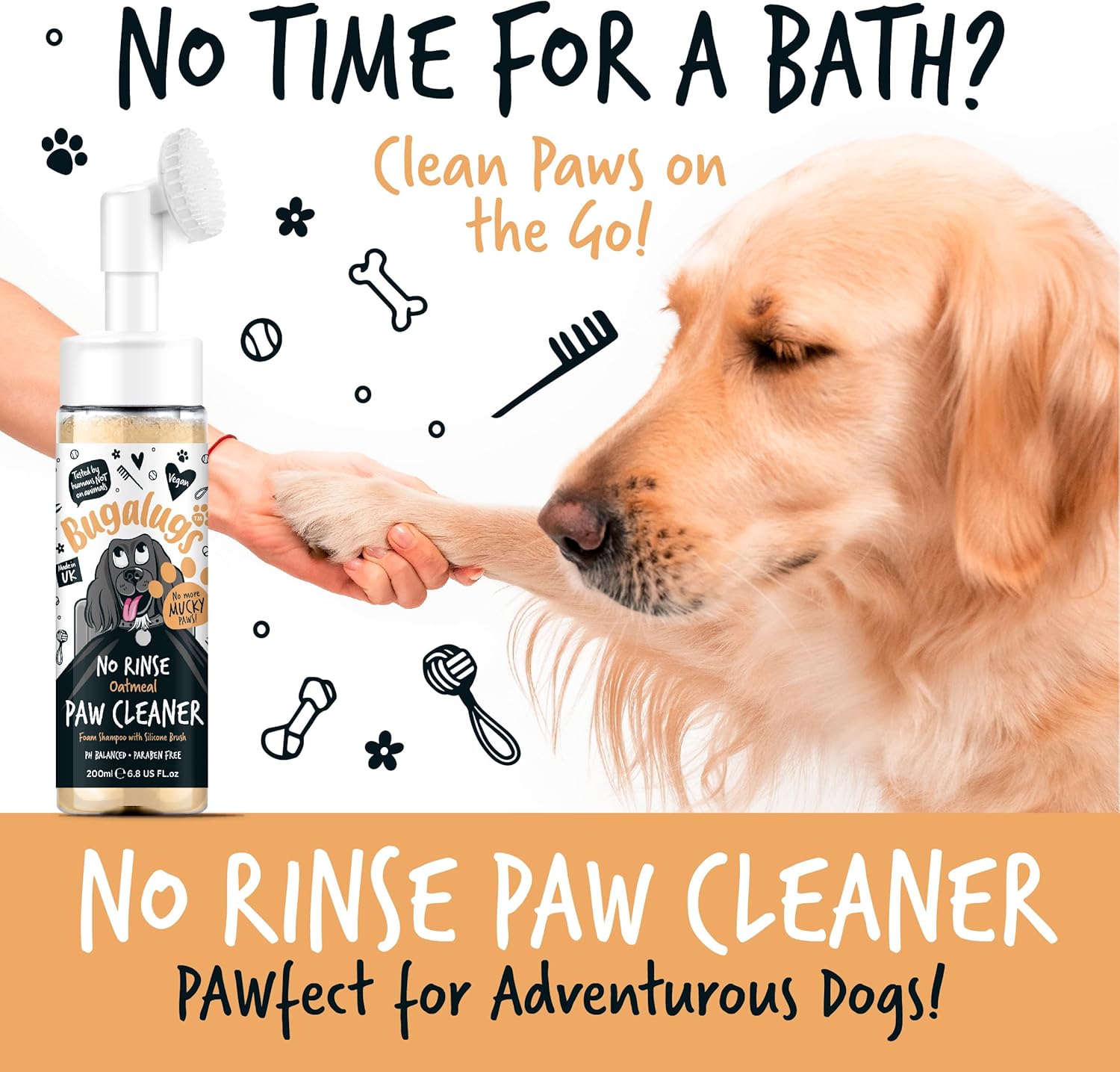 Dog Paw Cleaner No Rinse Foam Cat & Dog Shampoo with Silicone Brush Head, waterless Grooming Products. Travel Friendly paw Cleaner for Dogs Defeat Muddy Paws on The go (Oatmeal) - Image 3