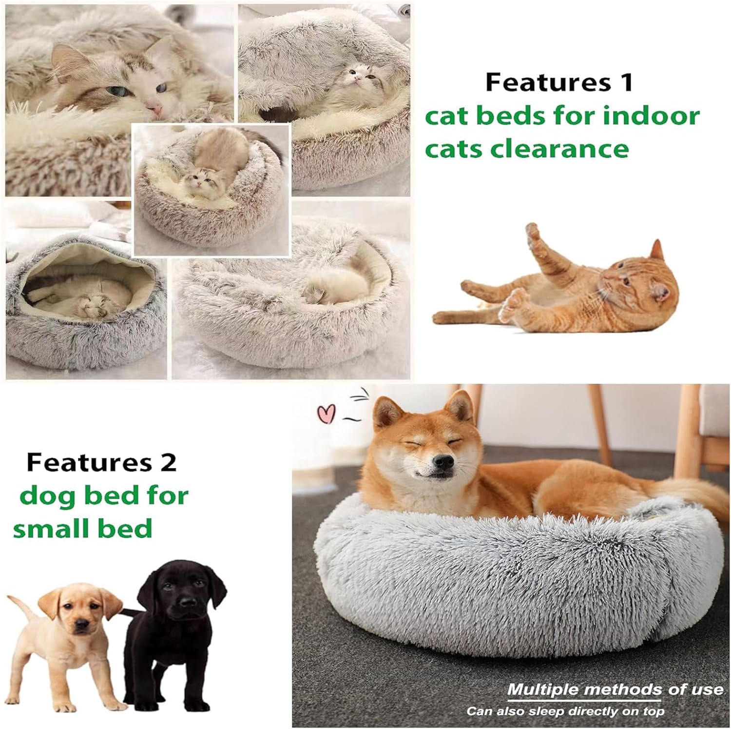 Calming Dog Bed Covered Donut Cat Cave Bed for Indoor Cats Dogs,Fluffy Plush Puppy Cushion Pet Bed Kitten Small Dog Soft Warm Donut Cave Bed Sleeping Bag Sleeping Pillow,Pink,50cm/19.69" - Image 6