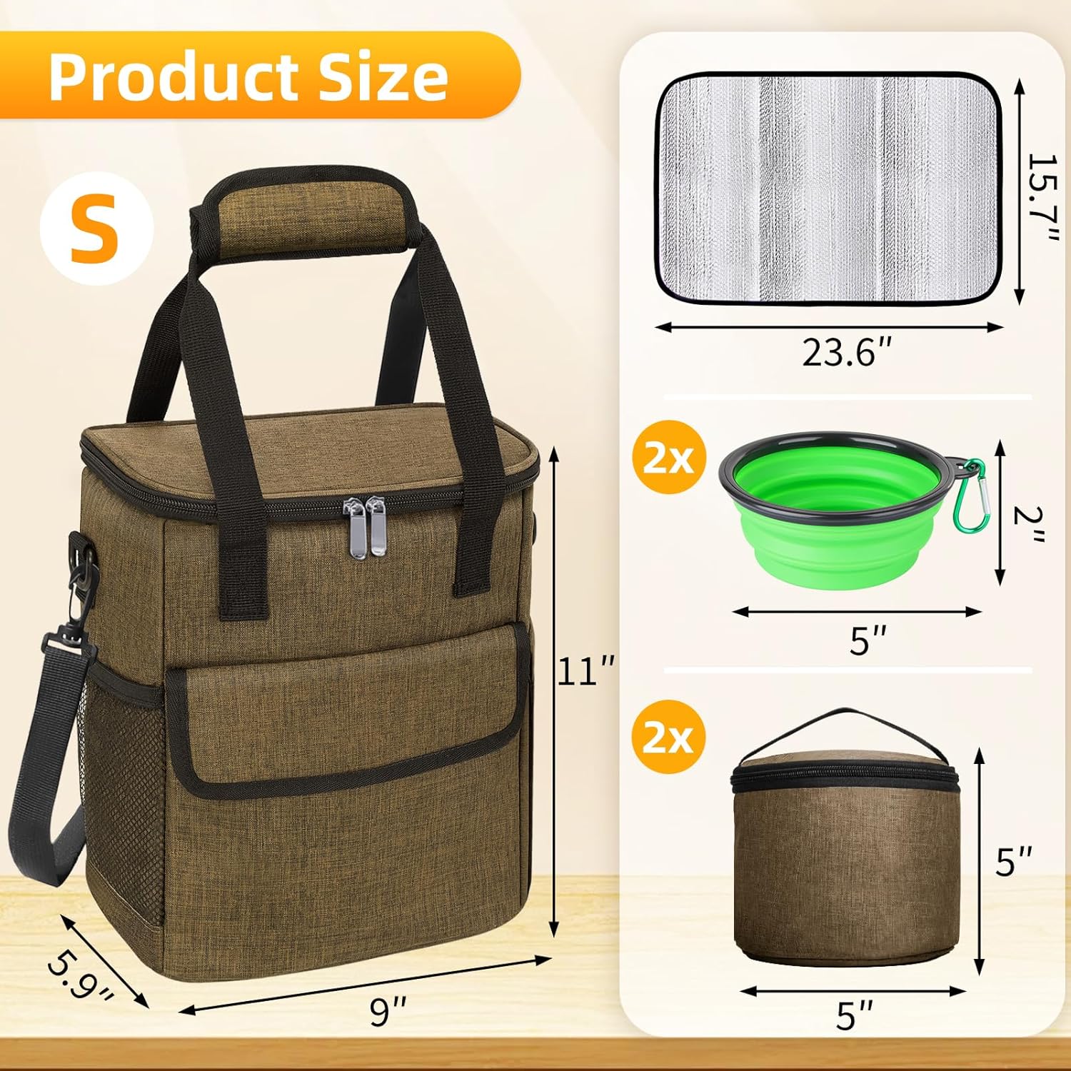 Dog Travel Bag for Camping - Pet Travel Accessories with 2 Collapsible Bowls, 2 Food Containers & Waterproof Feeding Mat - Portable Dog Carrier, Coffee (Small) - Image 2