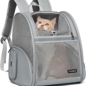Cat Backpack Carrier, Mesh Small Cat Carrier Backpack Airline Approved Pet Carriers for Medium Small Dog Puppy Kitten Bunny up to 15lbs Pet Bag for Travel Walking Hiking Outdoor (Gray)