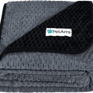 PetAmi Waterproof Dog Blanket, Leakproof XL Pet Blanket for Large Dogs, Furniture Sofa Couch Cover Protector, Fleece Cat Throw Bed Crate Kennel, Reversible Washable Soft Plush, Twin 60x80 Black Gray