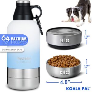 Portable Dog Water Bottle w/Sleeve, Strap + Bowls – Dog Travel Water Dispenser, Accessories (Ombre Blue, 64 OZ)