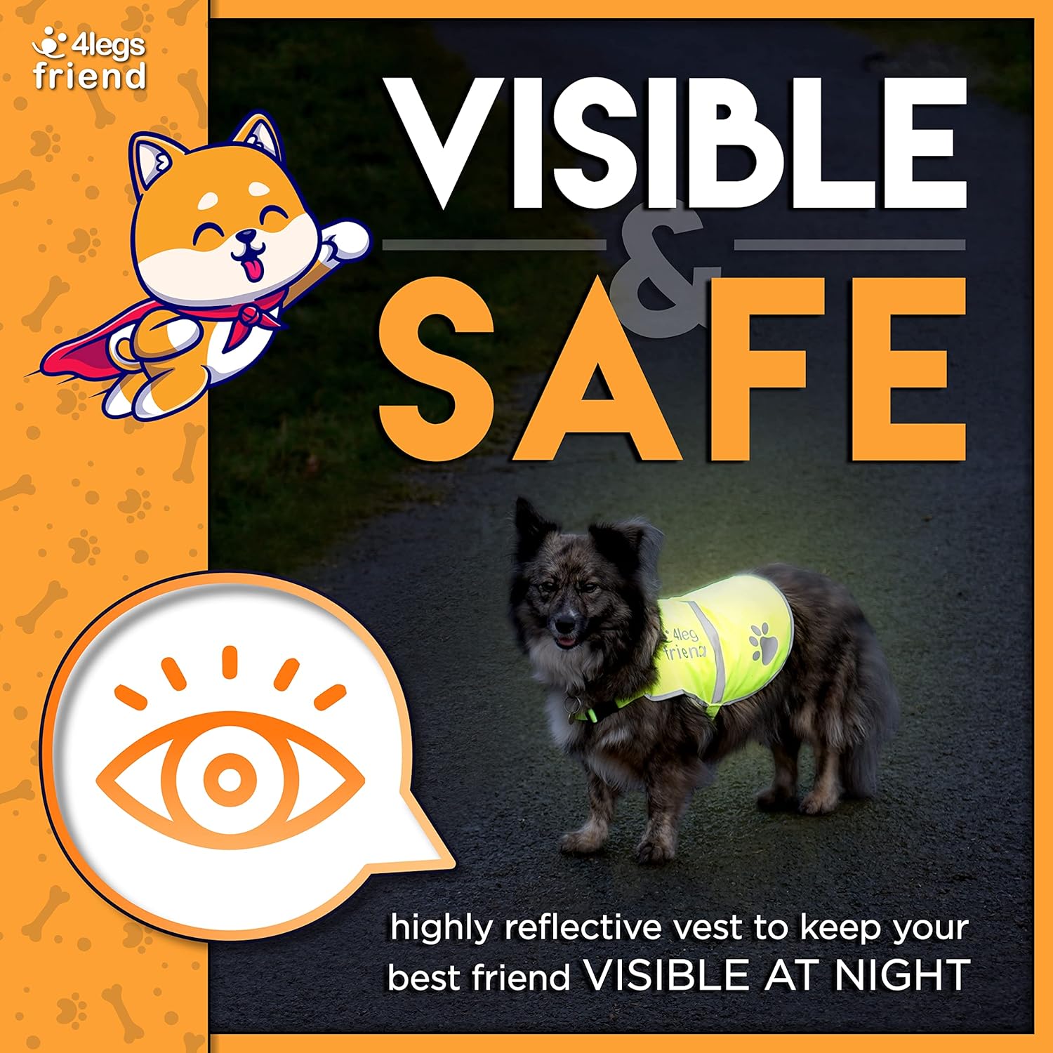 Upgraded Reflective Dog Vest. Hi-Visibility, Fluorescent Blaze Orange Dog Vest Helps Protect Your Best Friend. Safeguard Your PUP from Motorists & Hunting Accidents, On or Off Leash by 4LegsFriend - Image 3