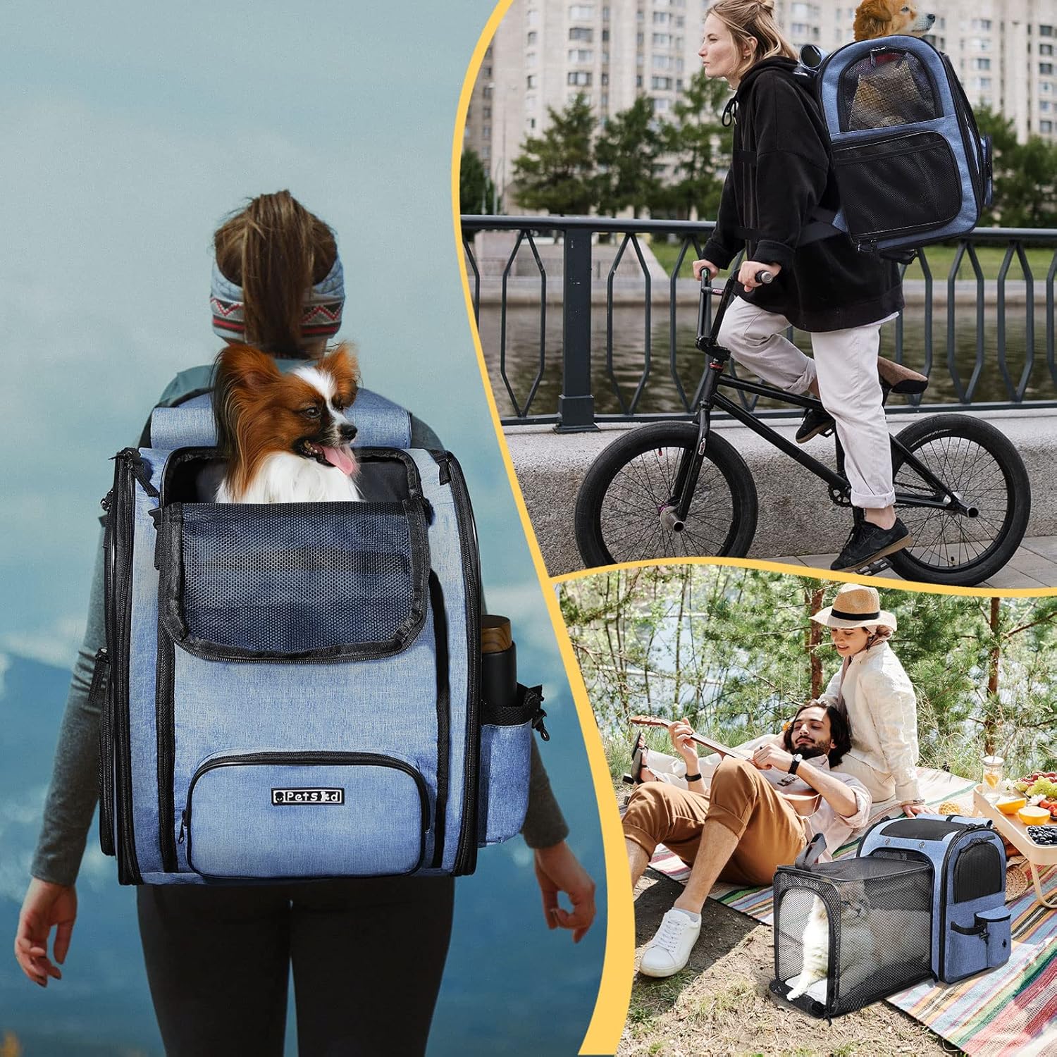 Petskd Expandable Pet Carrier Backpack for Small Medium Dog and Cat, Large Space Fits up to 15 lbs Pet, Foldable Backpack with Safety Lock Zipper and Breathable Mesh for Travel Hiking Camping(Blue) - Image 8