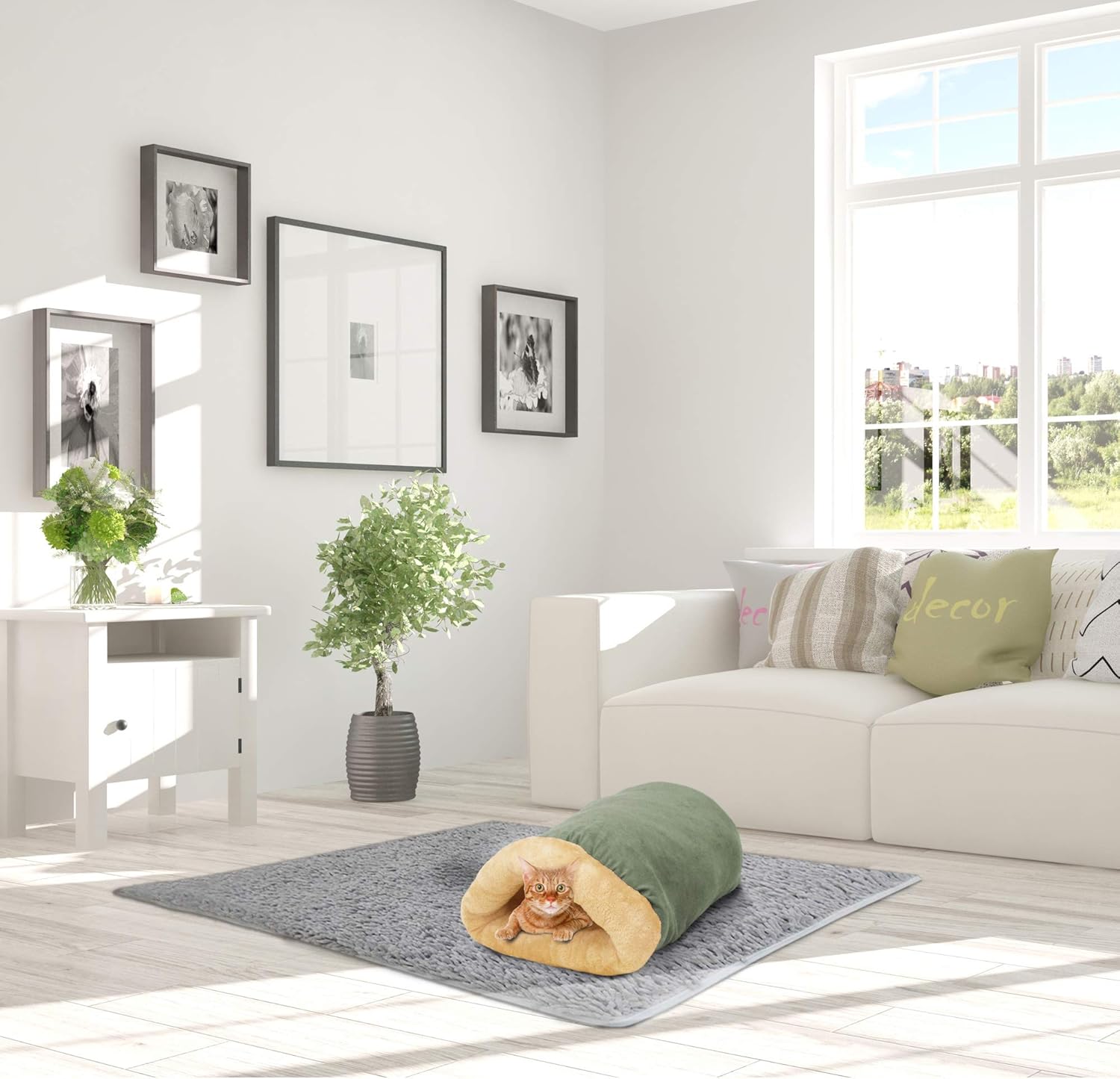 4 in 1 Self Warming Burrow Cat Bed, Pet Hideway Sleeping Cuddle Cave (Sage Green) - Image 7