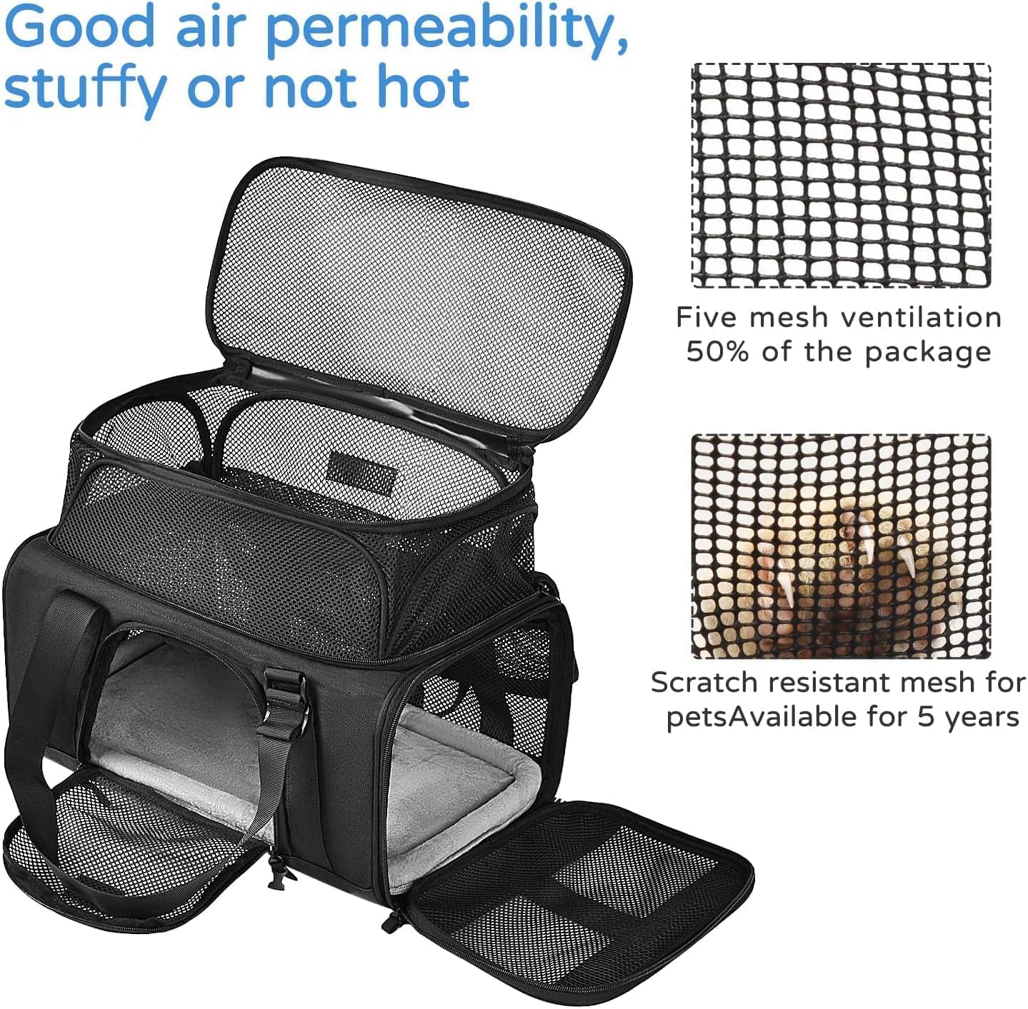 Airline Approved Pet Carrier, Collapsible Cat Carrier, Expandable Dog Carrier, 900D High Density Oxford Cloth, Wear-Resisting, Anti Tearing, Safety Lock Zipper, Reflective Tape - Image 3