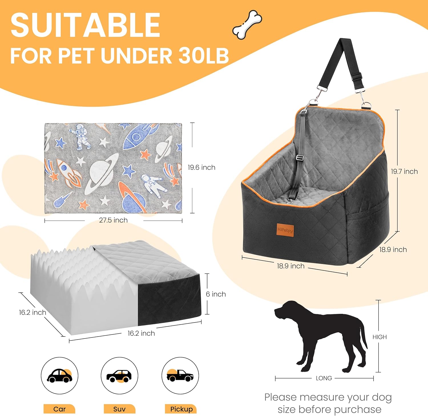 Dog Car Seat for Small Dog with Washable Mat, Booster Seat for Dogs Under 30lb, Elevated Pet Seat with Pockets, Anti-Slip Bed for Car, Perfect for Front & Back Seats with Safety Leash - Image 4