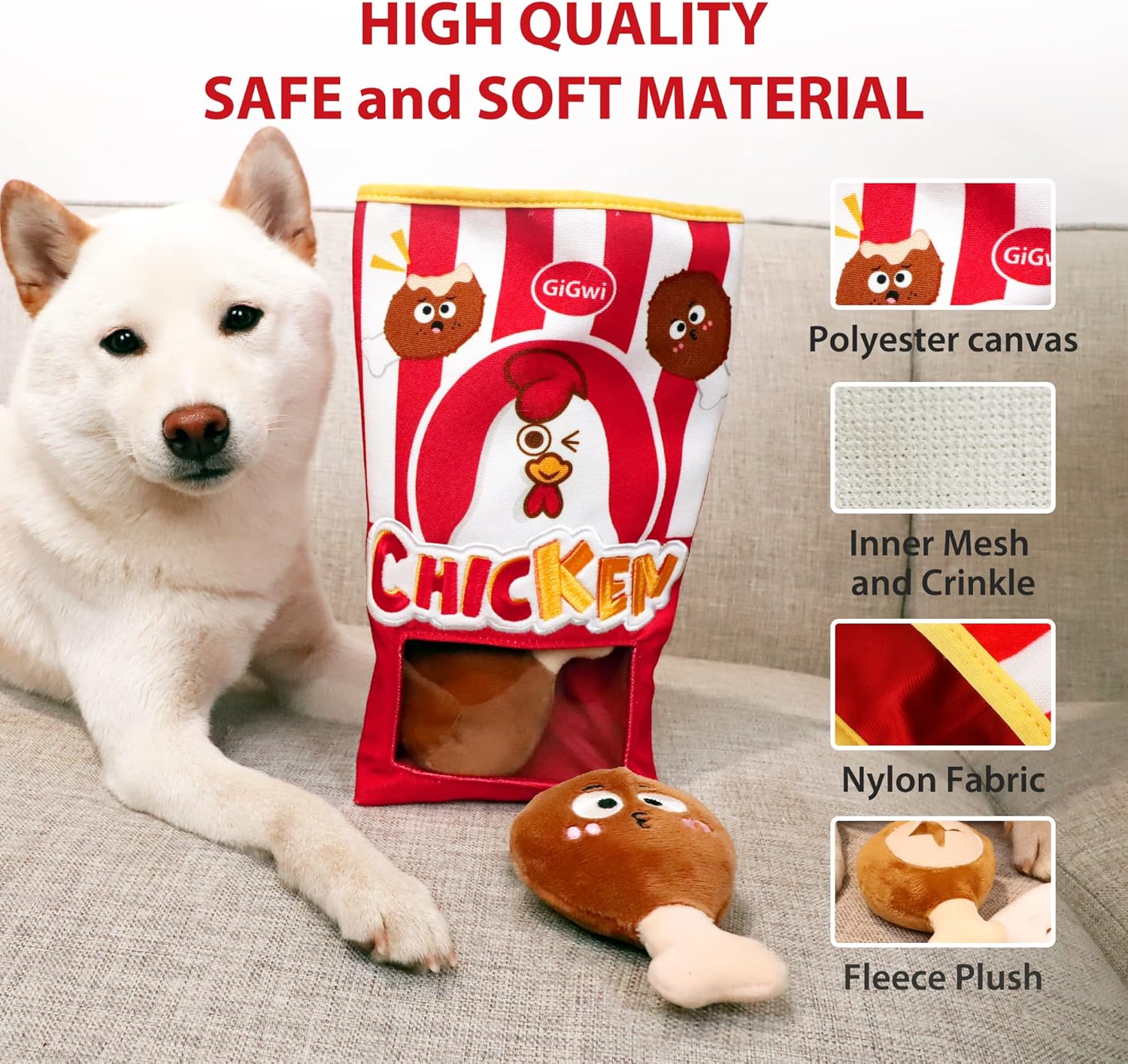 Gigwi Interactive Squeaky Dog Toys, Hide and Seek Dog Toys for Boredom and Stimulating, Funny Crinkle Dog Toy Set Bucket, 2-in-1 Dog Puzzle Toys for All Breeds of Dogs IQ Training - Image 5