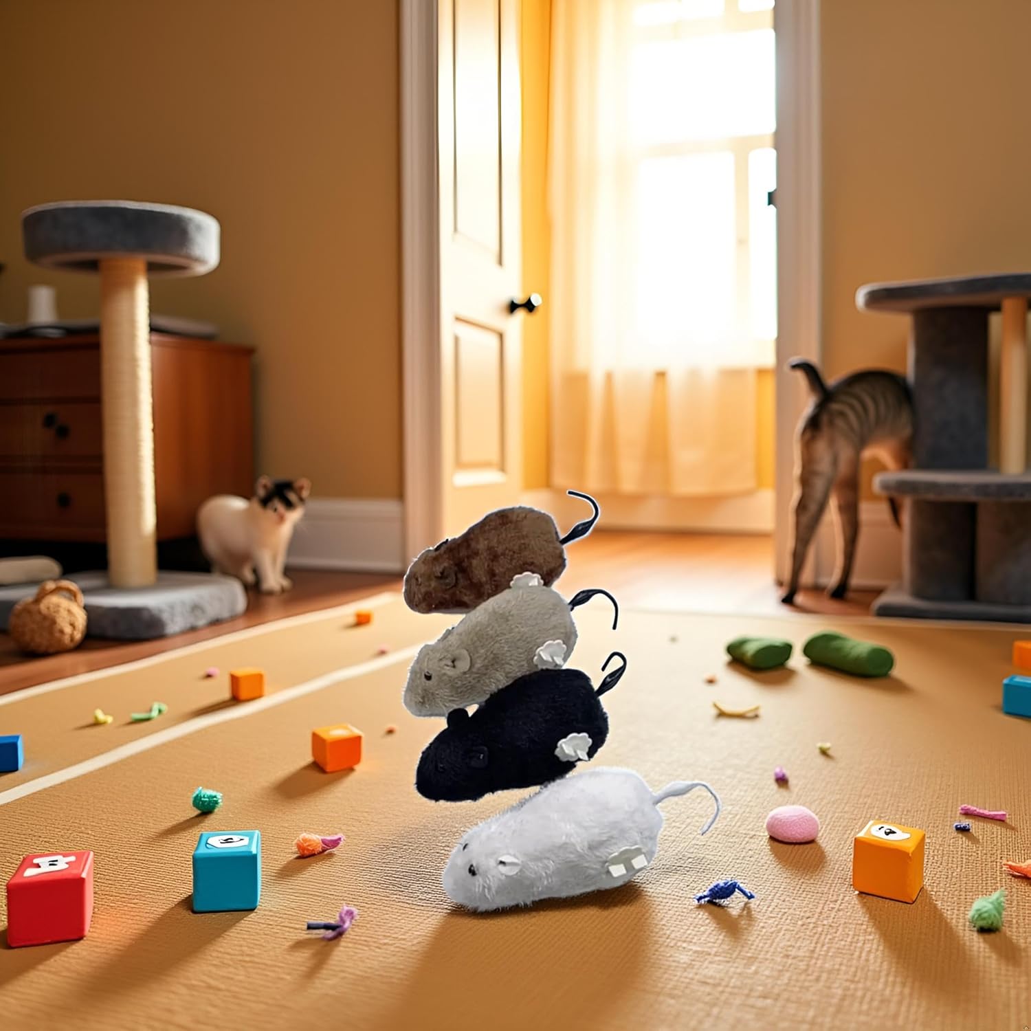 1Pc Random Color Furry Mice Cat Toy Wind Up Toys Realistic Mouse Funny Moving, Cat Mice and Animals Interactive Play Mouse for Kitten Cat and Animals Pet Supplies - Image 2