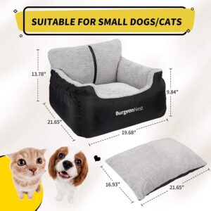 BurgeonNest Dog Car Seat for Small Dogs, Soft Pet Car Travel Home Bed Under 25 lbs, Fully Detachable and Washable Cat Booster Carseats with Storage Pockets and Clip-On Leash Portable Carrier,Black